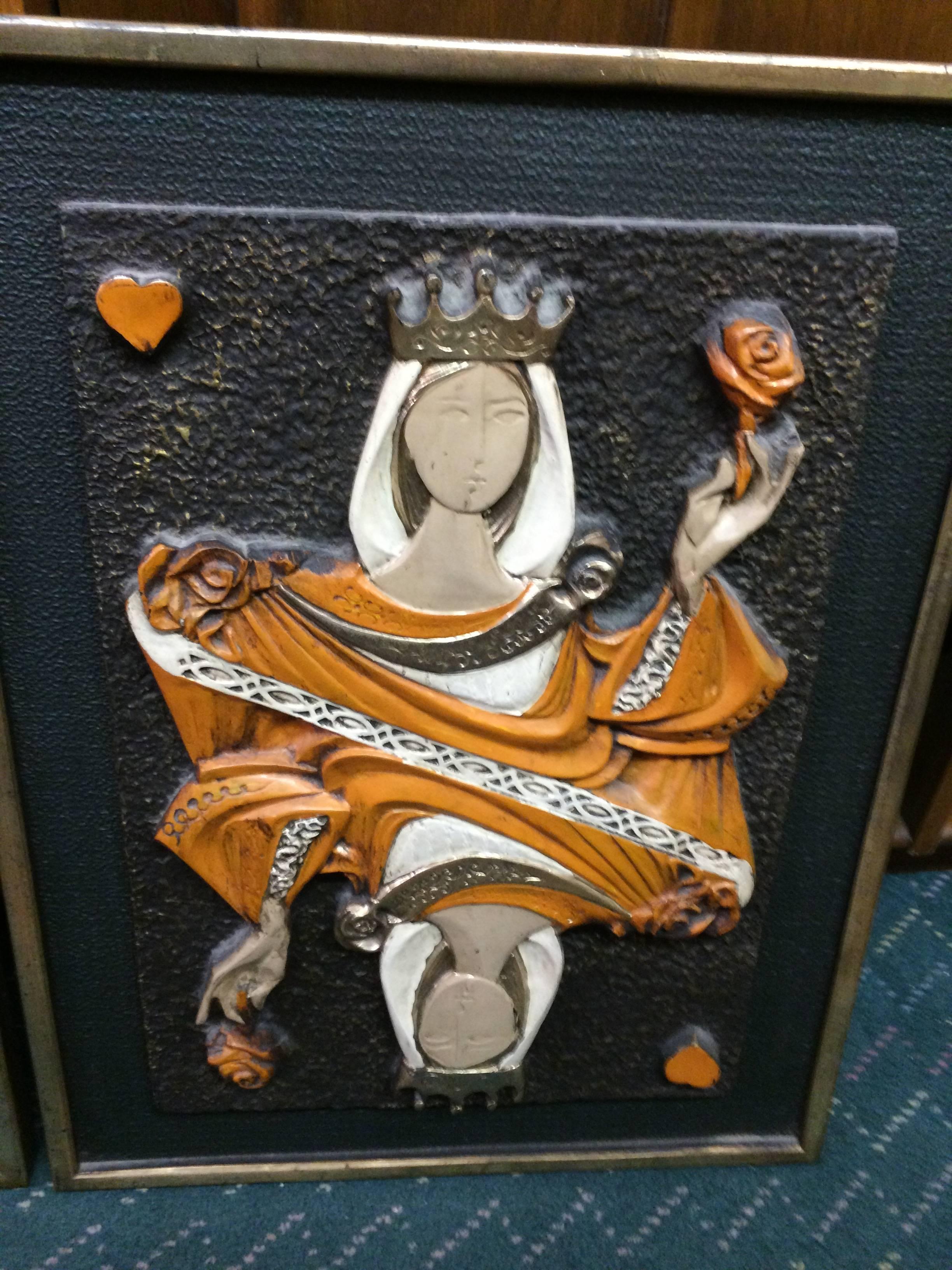 Mid-20th Century Mid-Century Modern Pair of King and Queen of Hearts Panels
