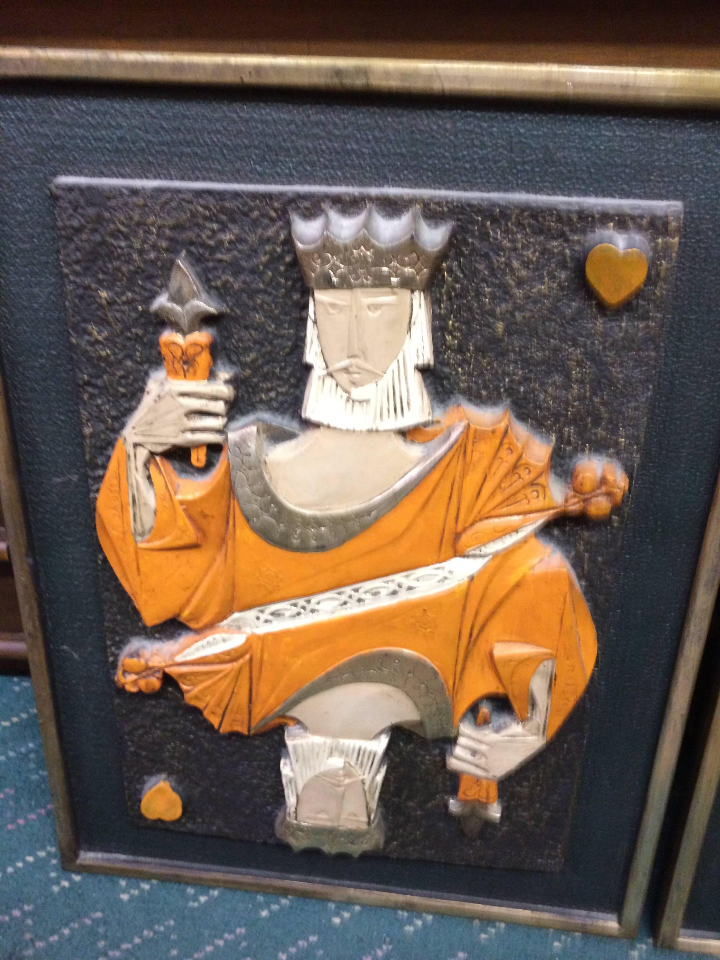 Mid-Century Modern Pair of King and Queen of Hearts Panels In Excellent Condition In Redding, CT