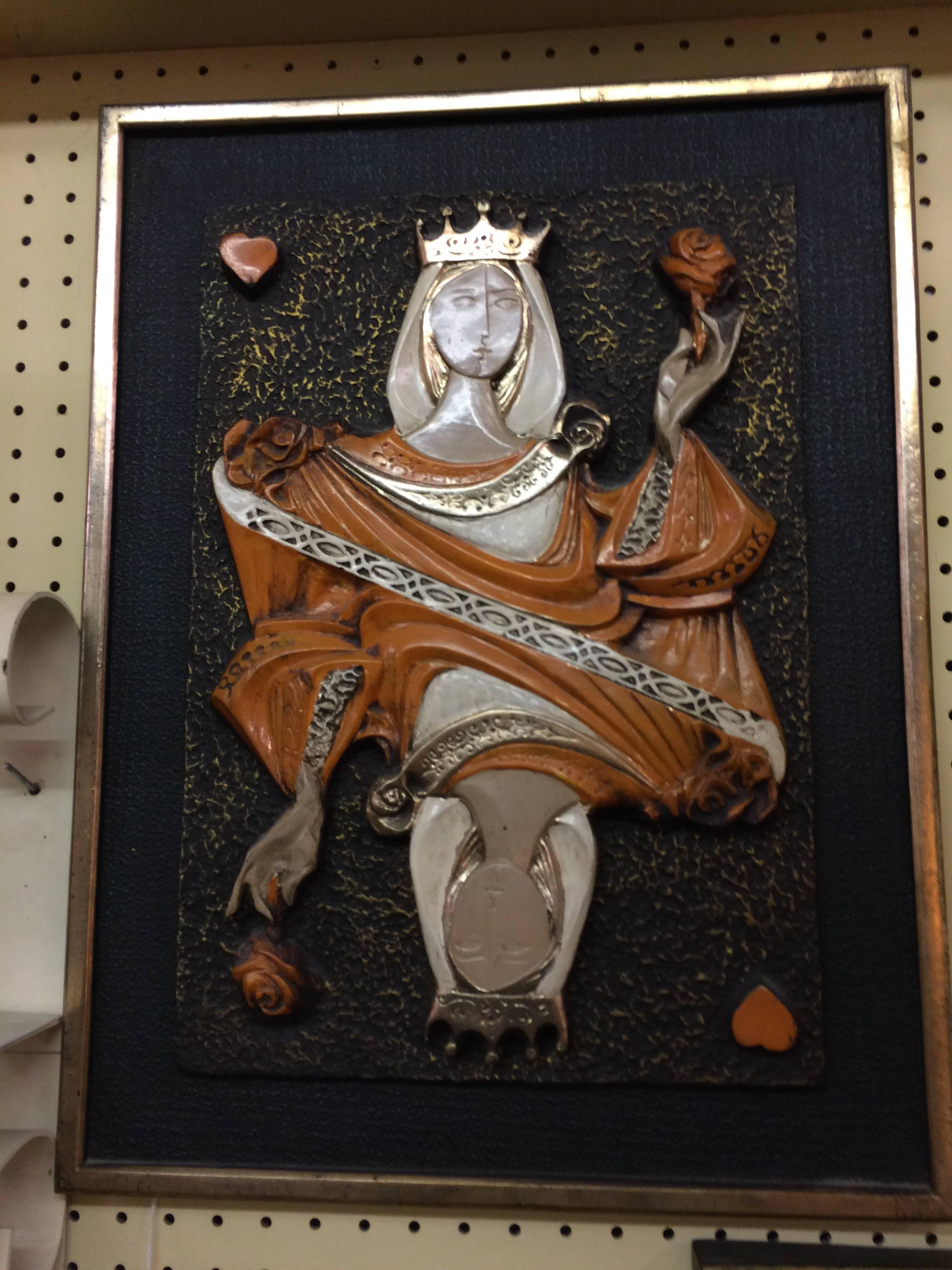 Resin Mid-Century Modern Pair of King and Queen of Hearts Panels