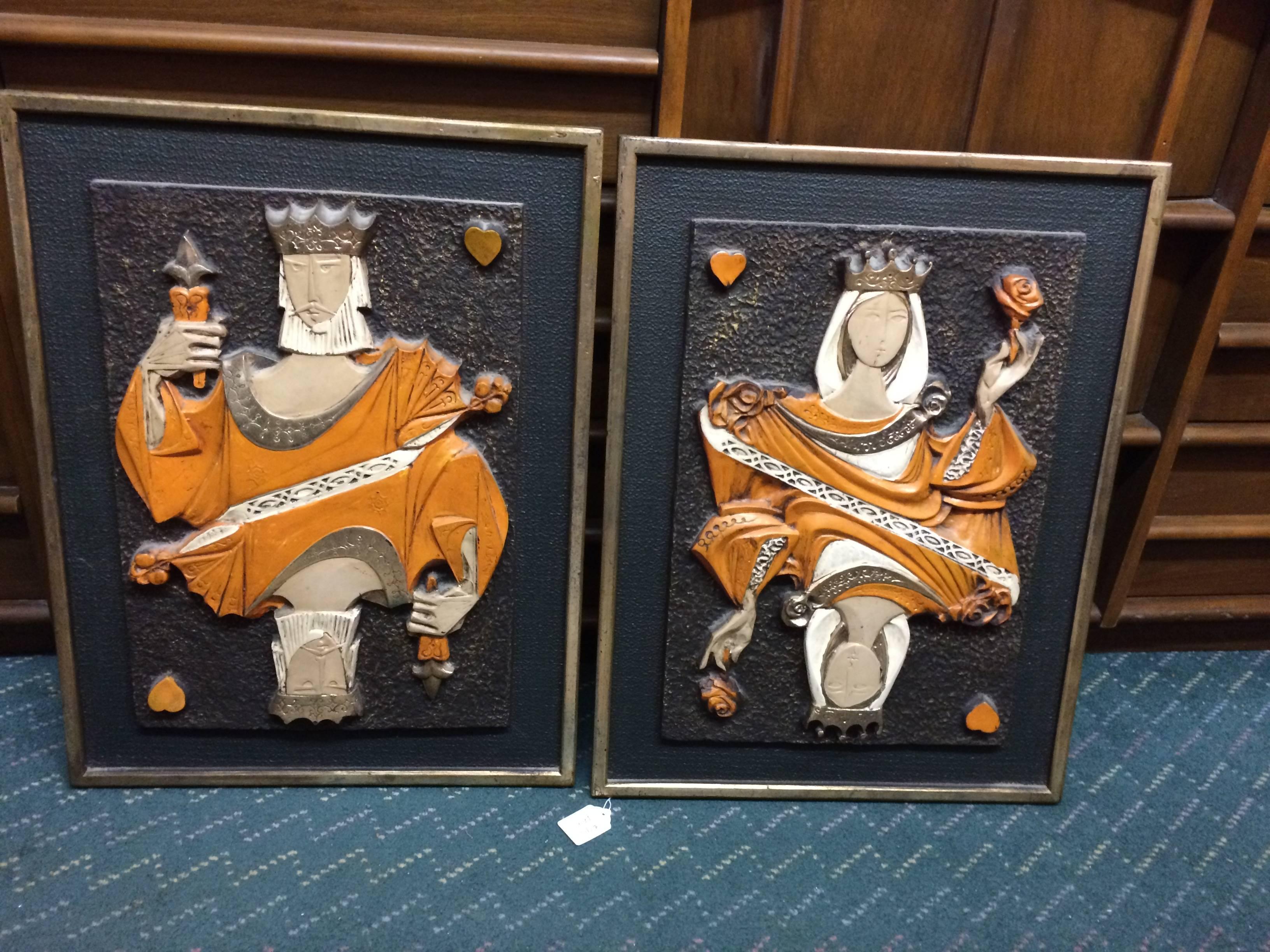 Mid-Century Modern Pair of King and Queen of Hearts Panels 1