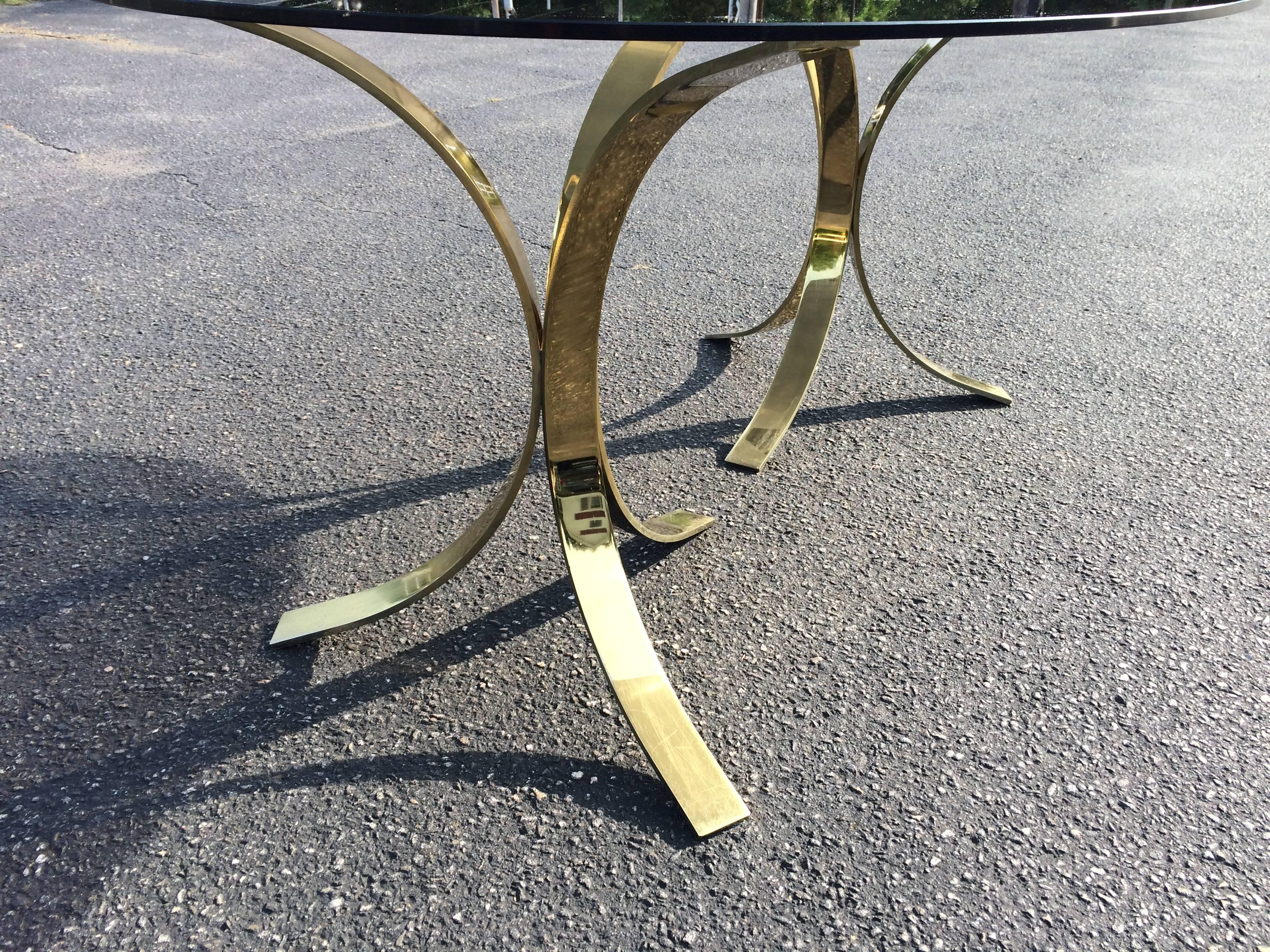 Roger Sprunger  Brass and Smoked Glass Oval Dining Table In Good Condition In Redding, CT