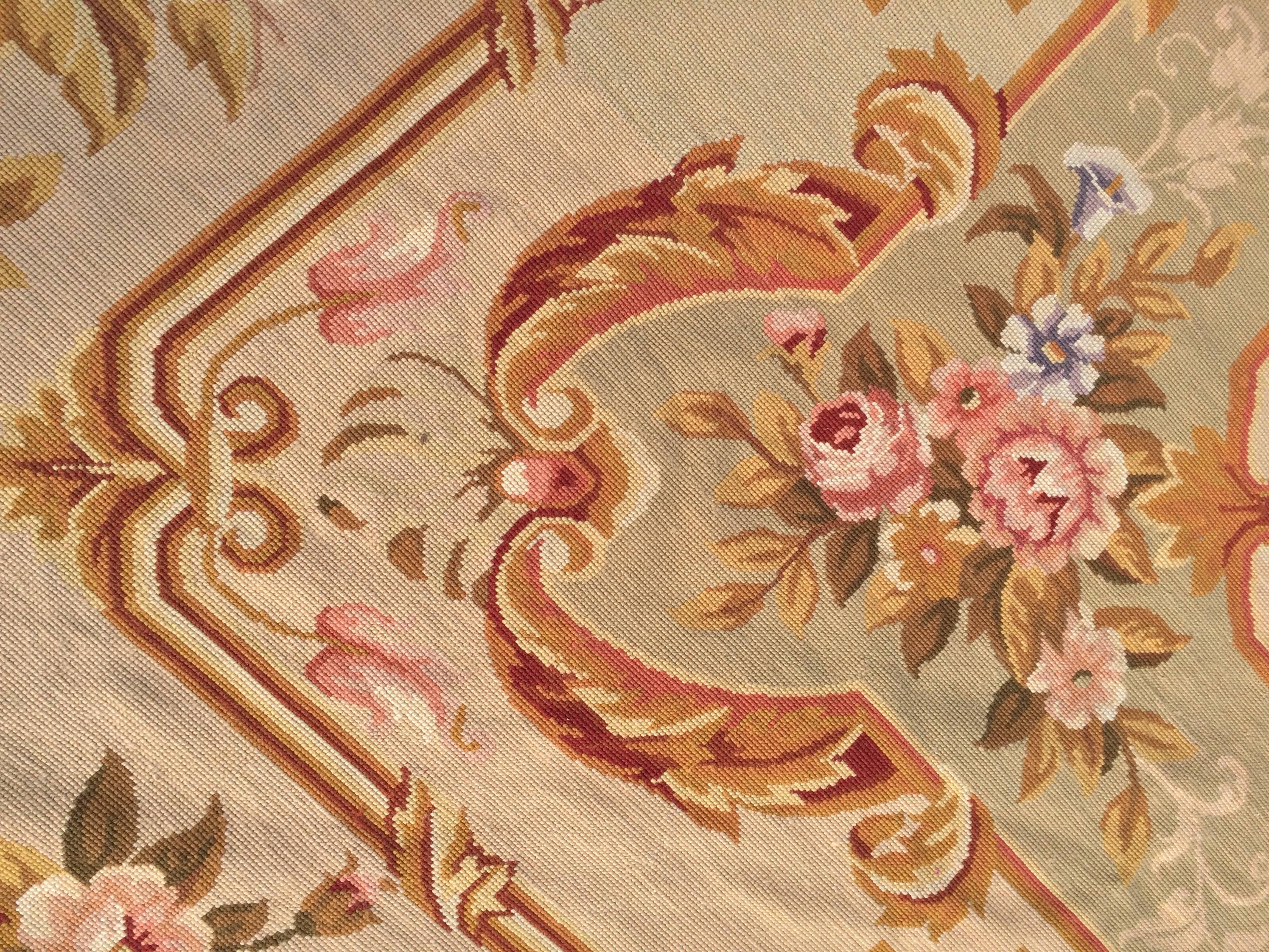 Late 20th Century Room Size Aubusson Needlepoint Rug 9' x 12'
