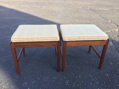 Pair of Signed Swedish Teak Stools with Cushions