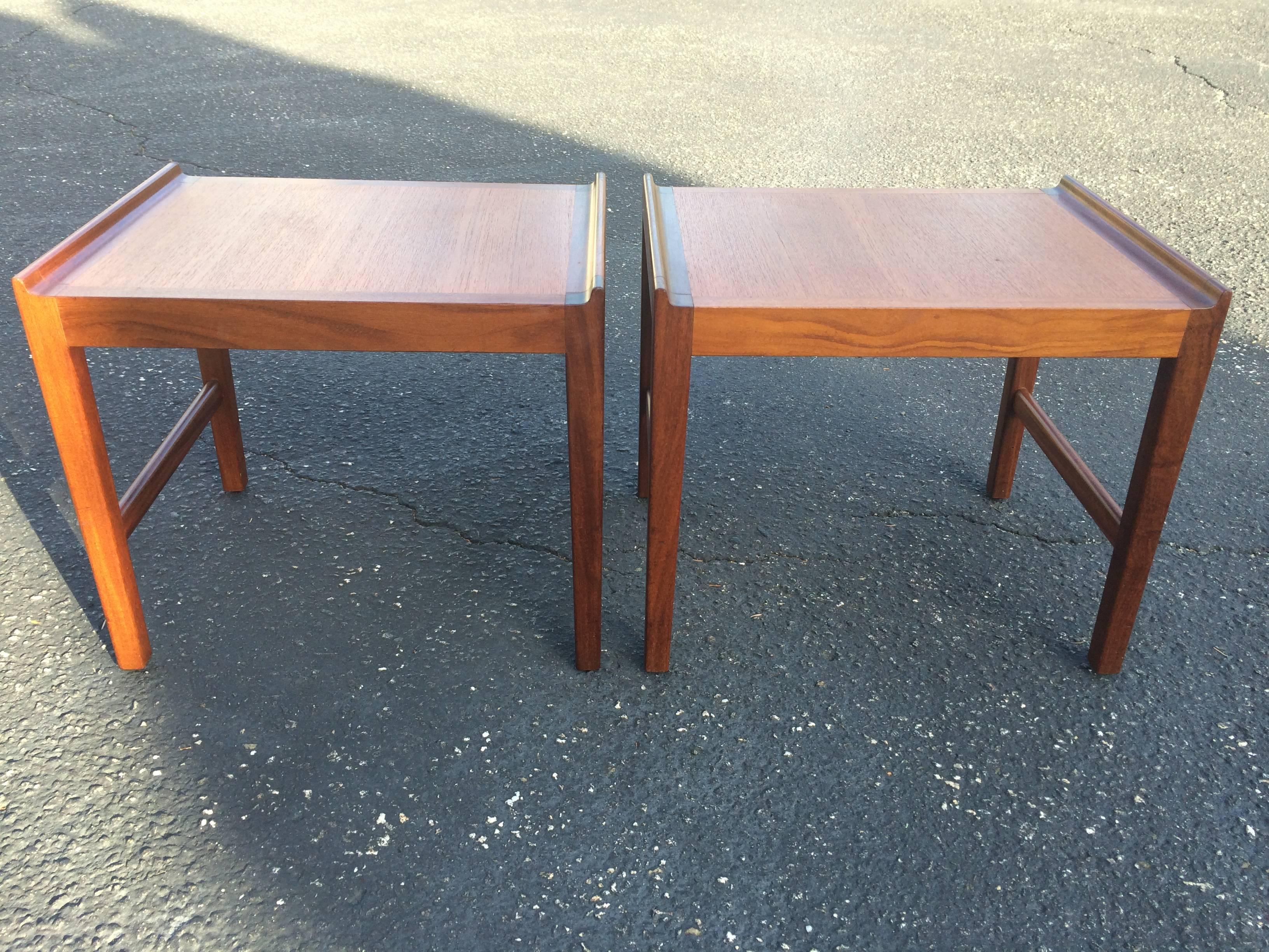 Scandinavian Modern Pair of Signed Swedish Teak Stools with Cushions