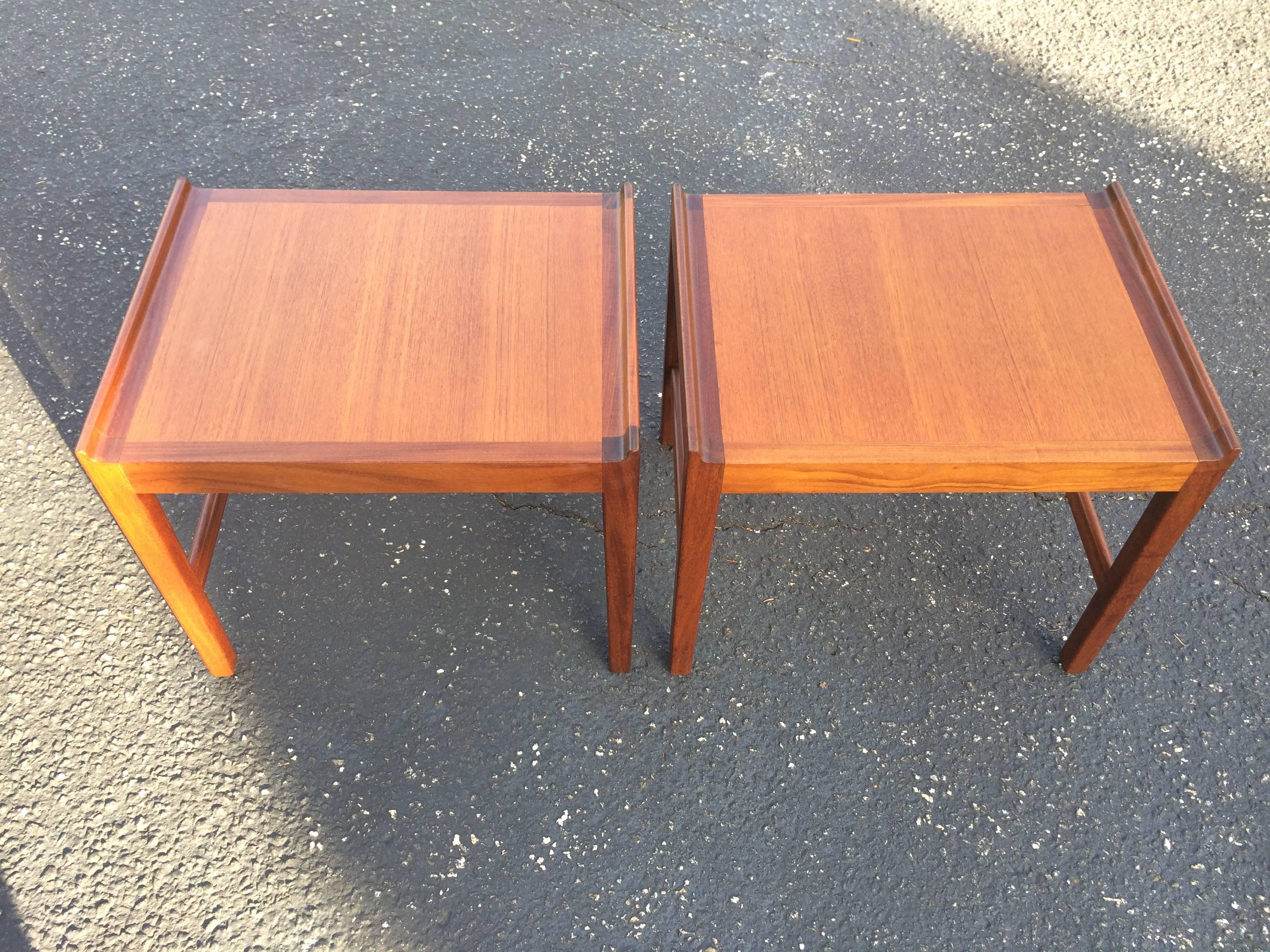 Pair of Signed Swedish Teak Stools with Cushions In Good Condition In Redding, CT