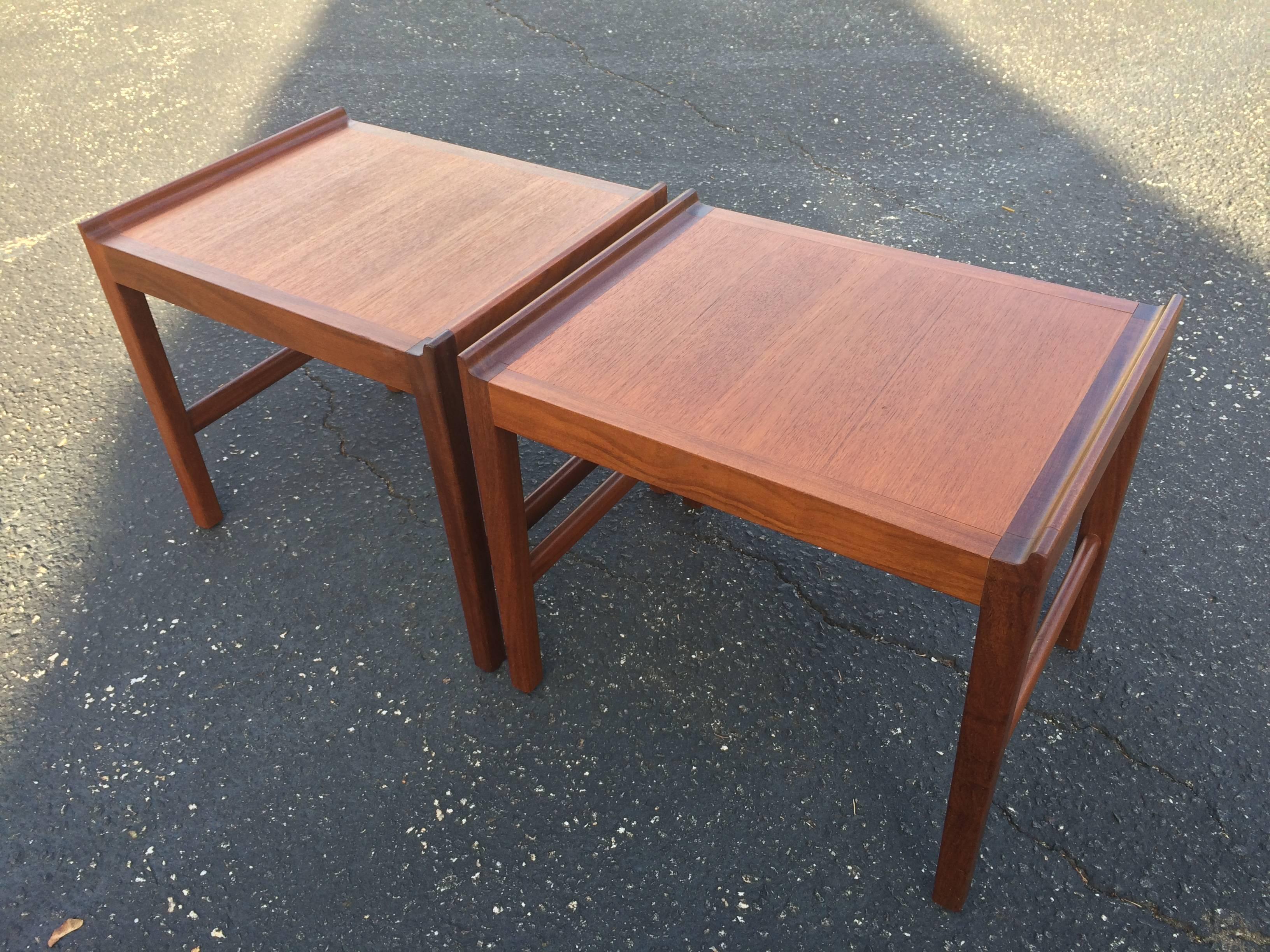 Mid-20th Century Pair of Signed Swedish Teak Stools with Cushions