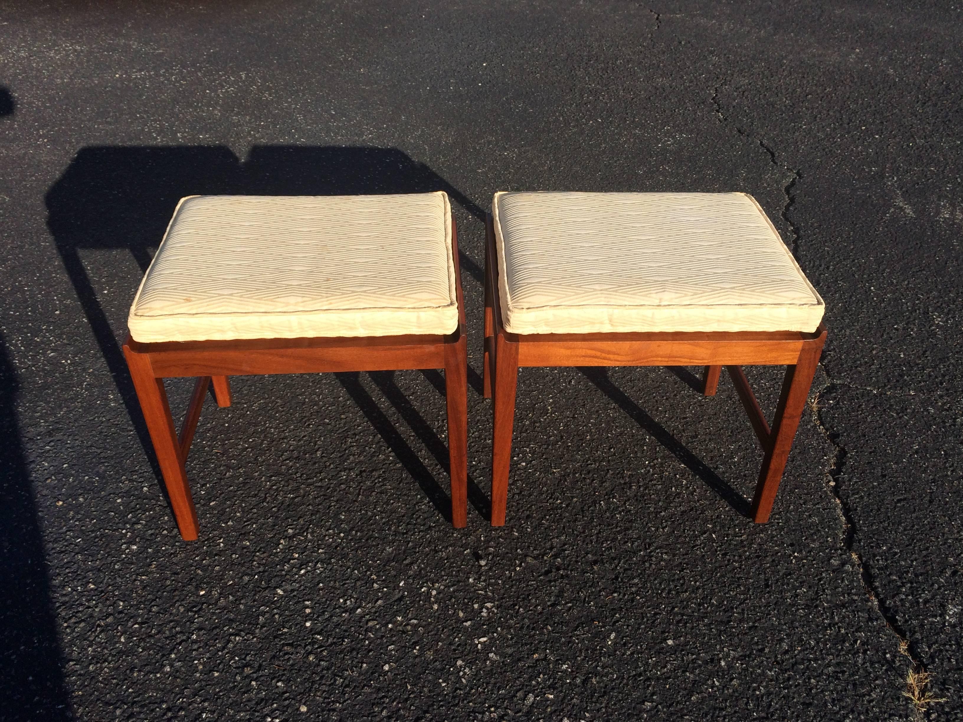 Pair of Signed Swedish Teak Stools with Cushions 3