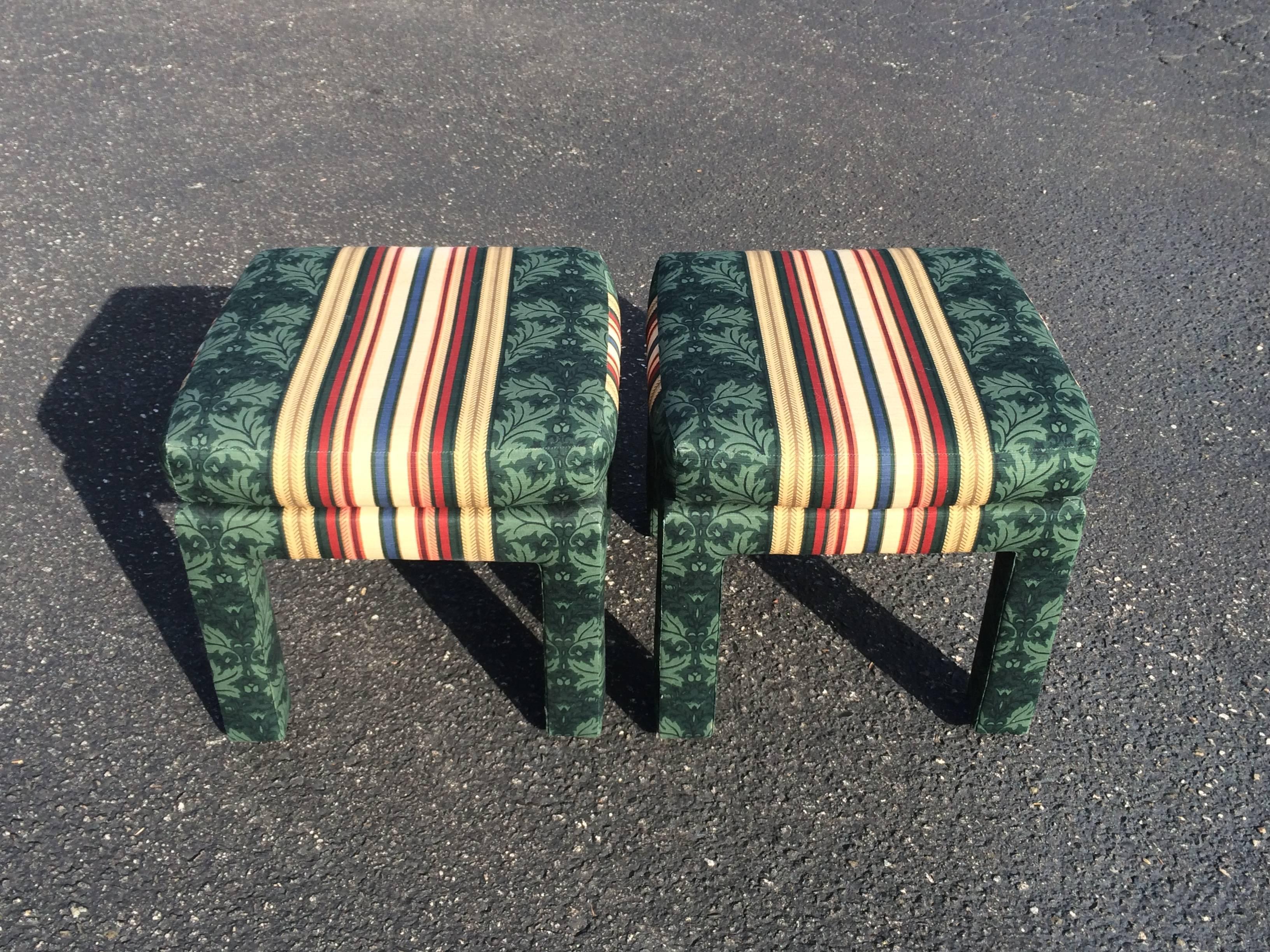 Mid-Century Modern Pair of Square Upholstered Parsons Stools