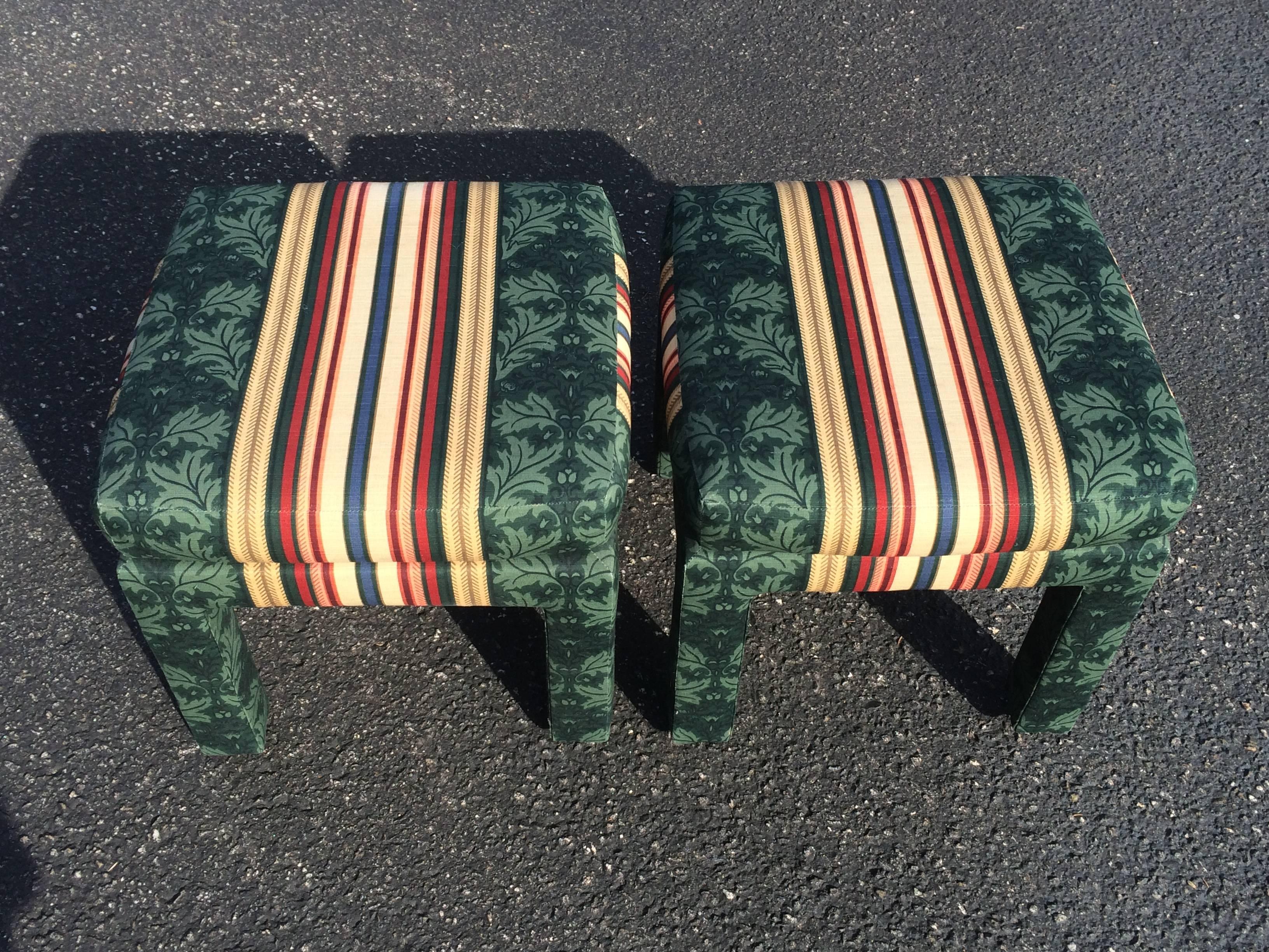 American Pair of Square Upholstered Parsons Stools