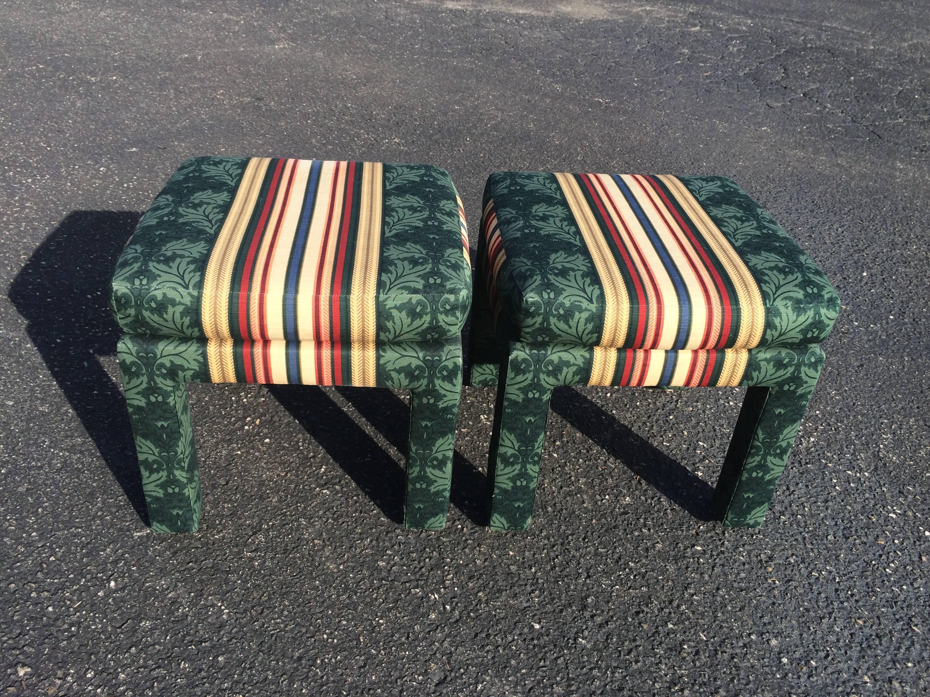 Upholstery Pair of Square Upholstered Parsons Stools