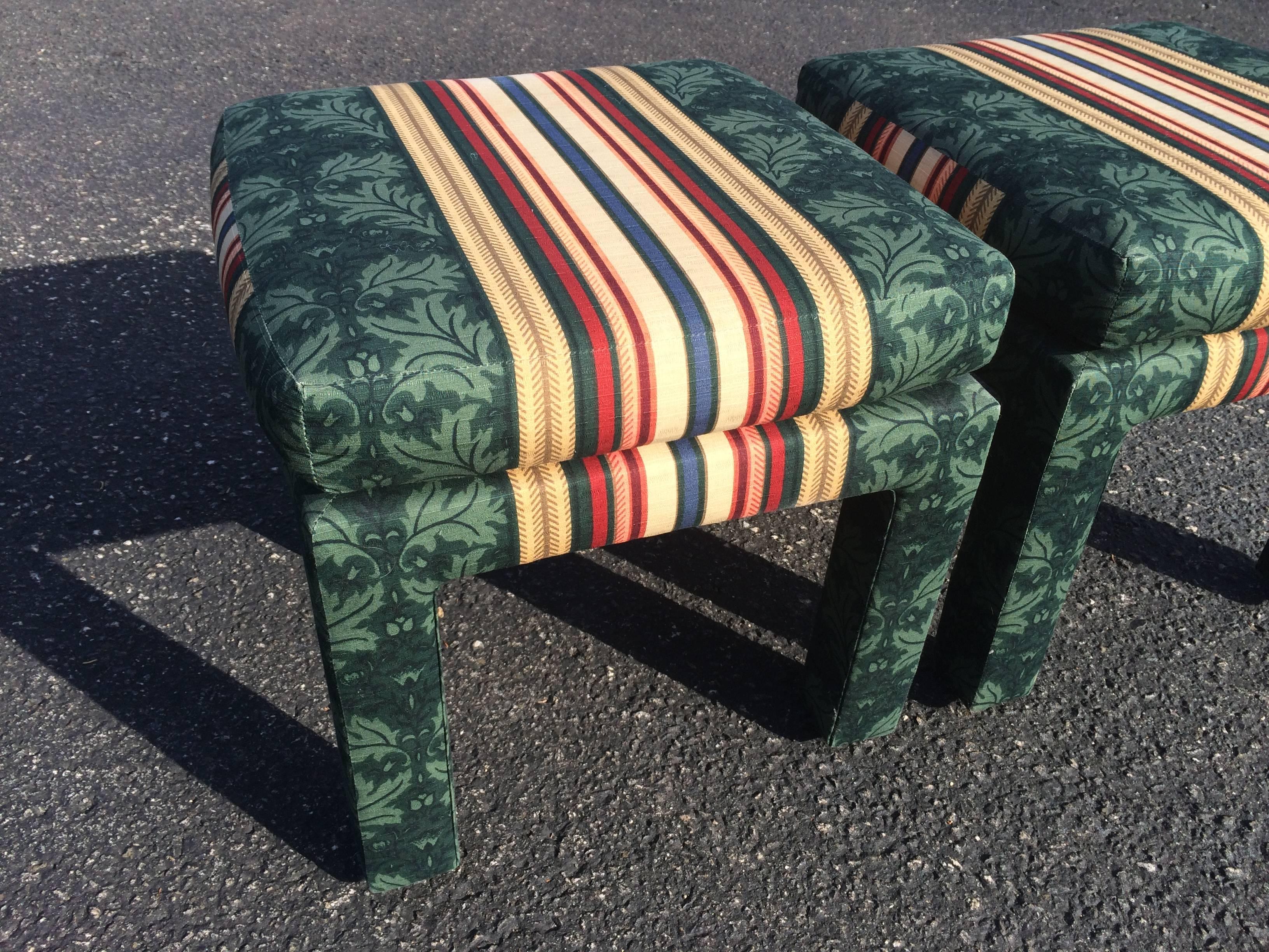 Pair of Square Upholstered Parsons Stools 1