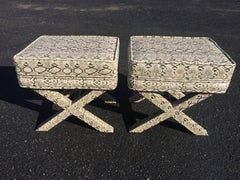 Pair of Faux Snake Skin X-Base Stools