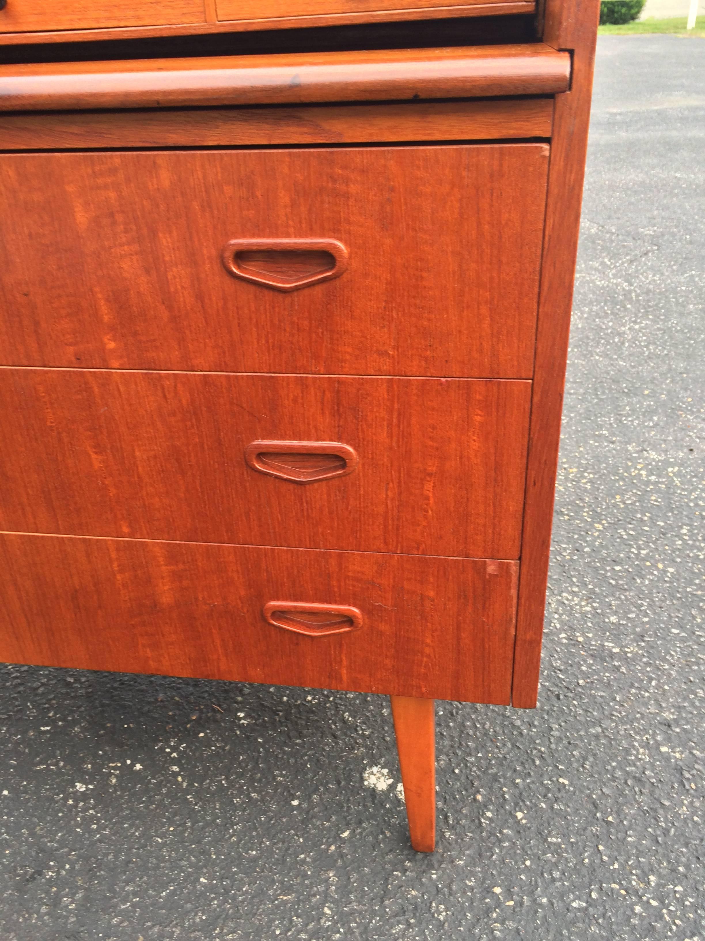 Mid-Century Teak Cylinder Roll Top Desk attributed to Egon Ostergaard In Good Condition In Redding, CT