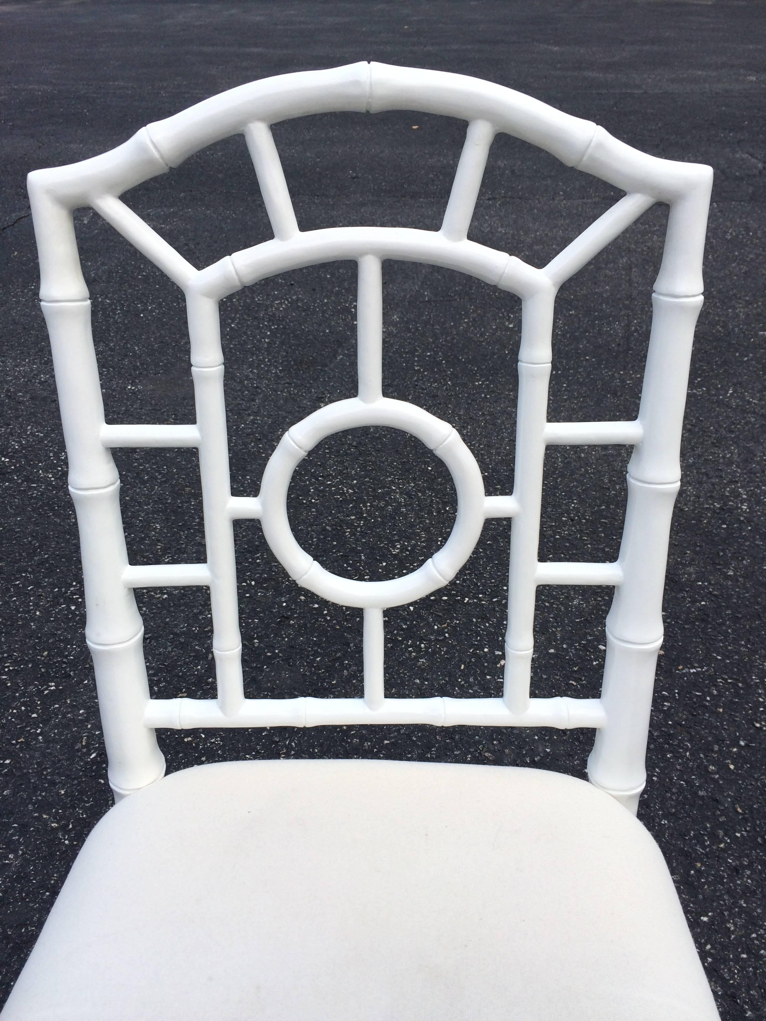 Hollywood Regency White Wooden Faux Bamboo Chair