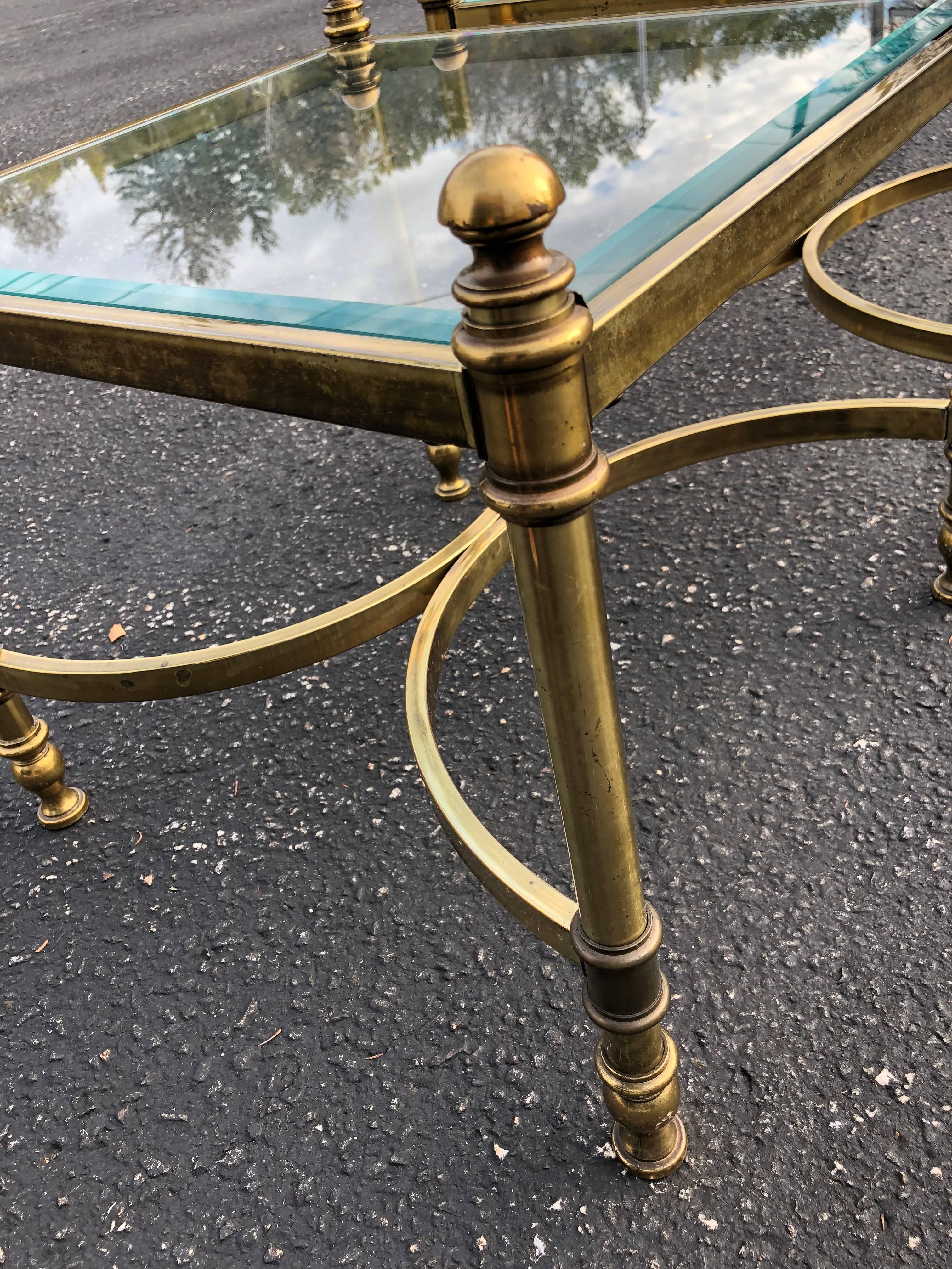Pair of Hollywood Regency Brass and Glass End /Coffee Tables 1