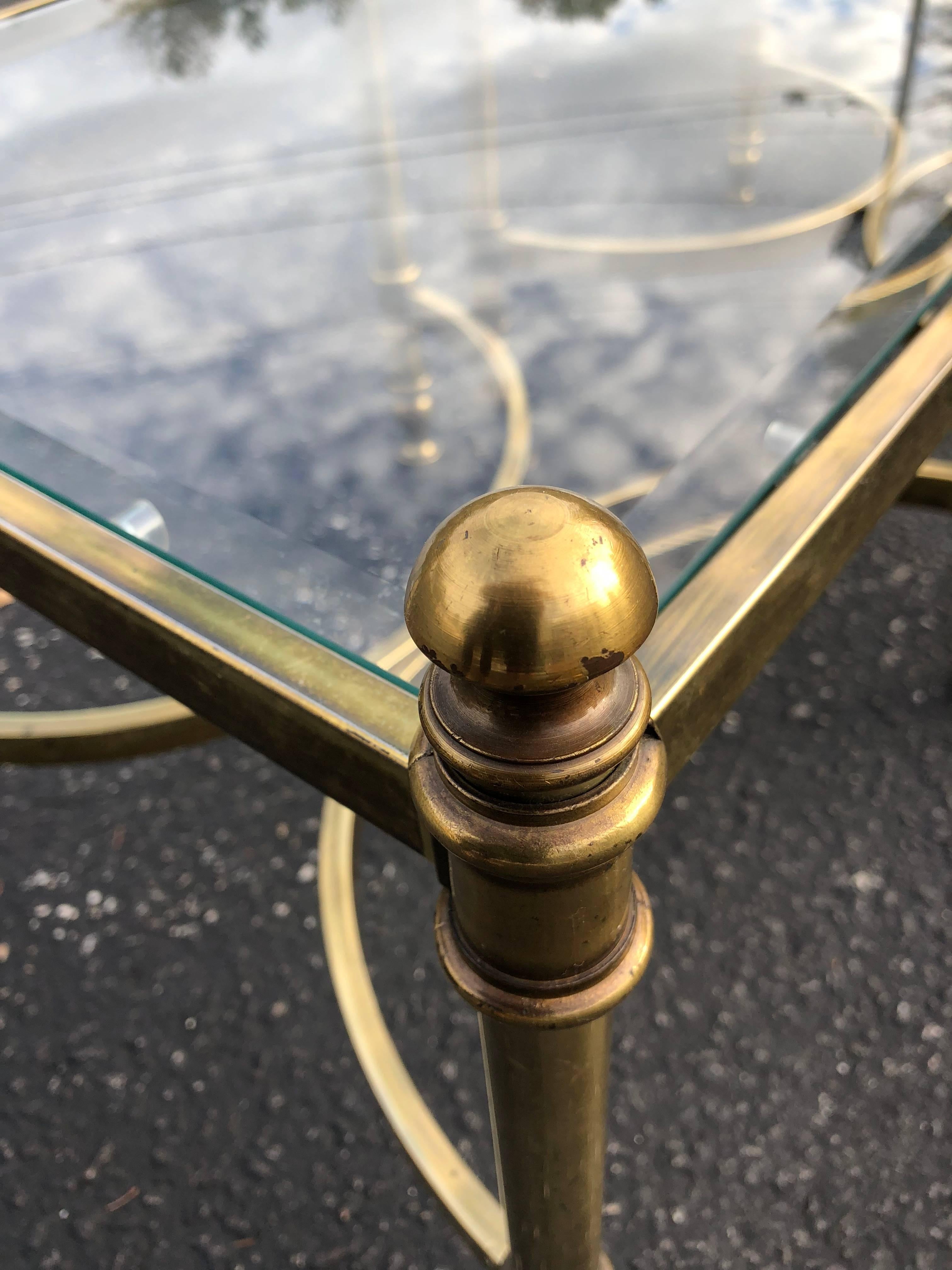 Pair of Hollywood Regency Brass and Glass End /Coffee Tables 2