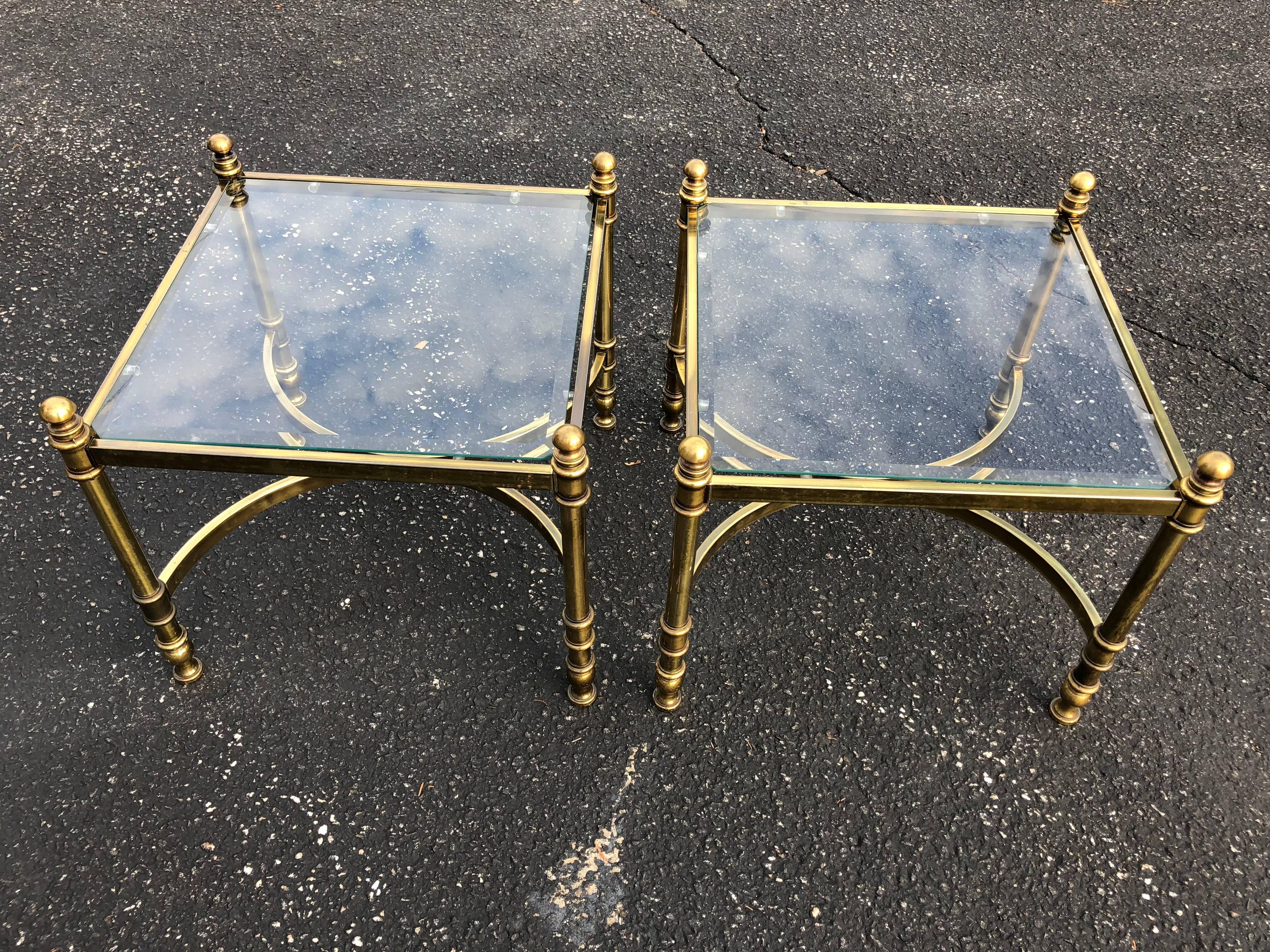 brass and glass end tables
