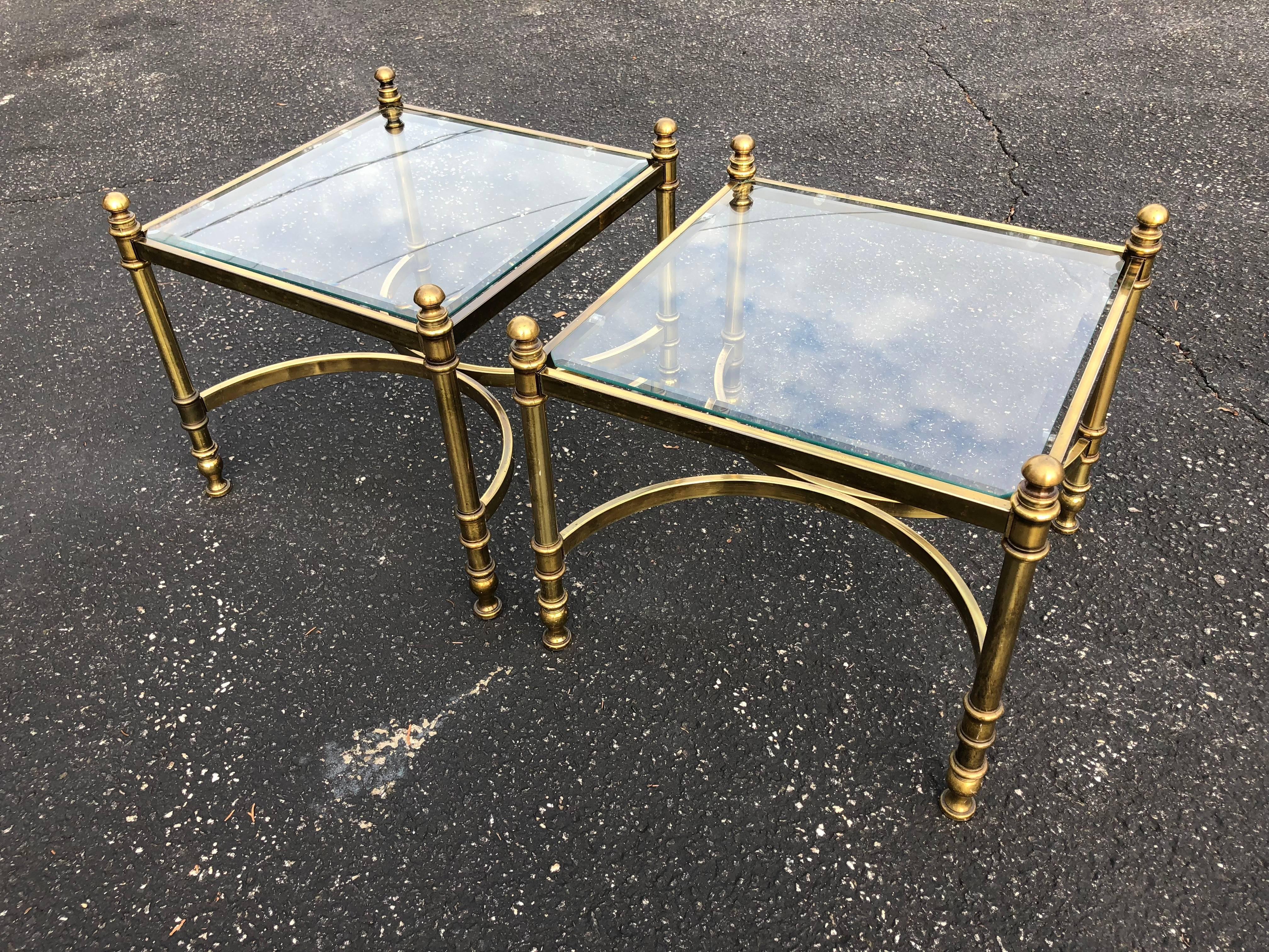Pair of Hollywood Regency Brass and Glass End /Coffee Tables 3
