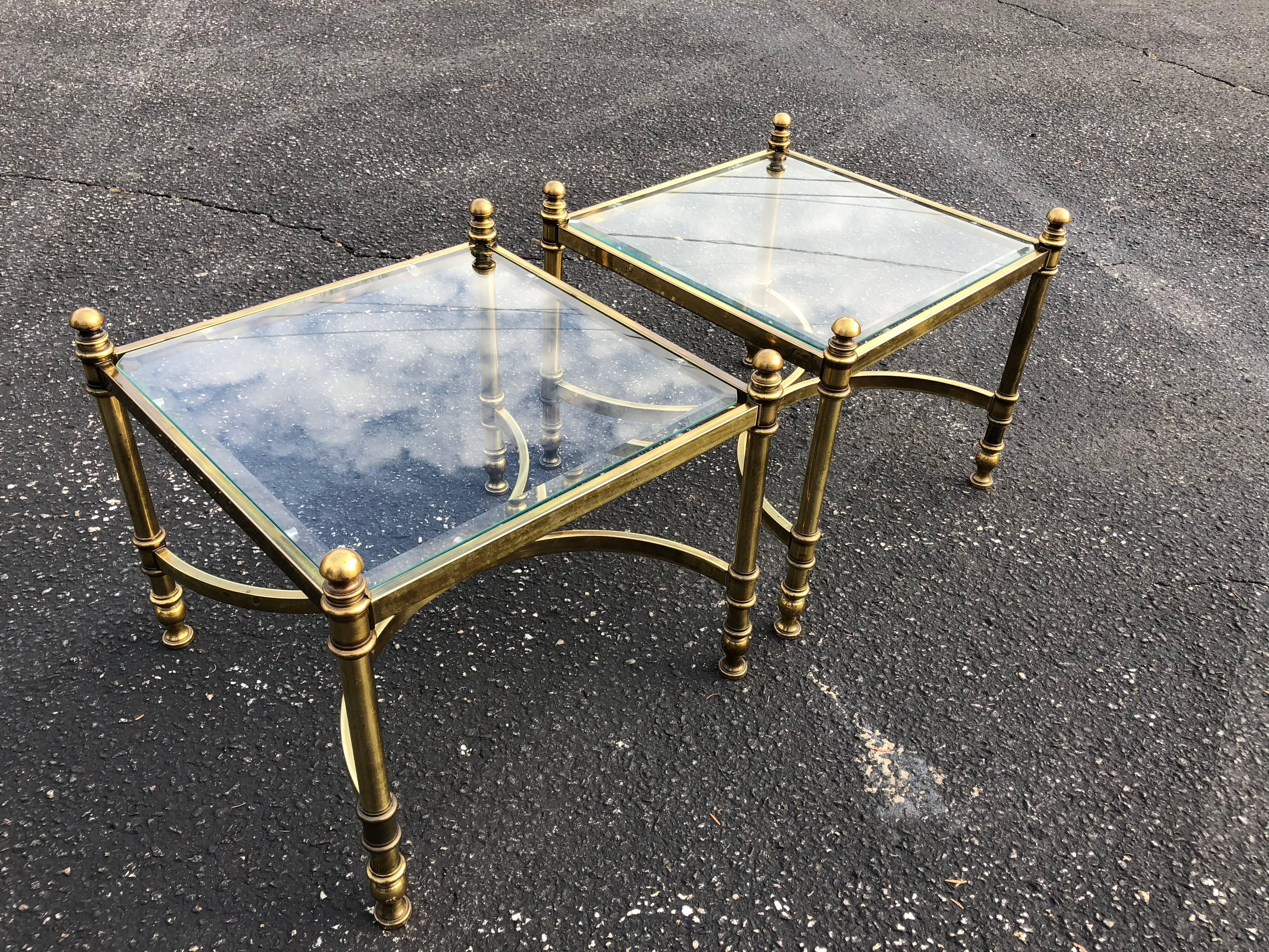 Pair of Hollywood Regency Brass and Glass End /Coffee Tables 4