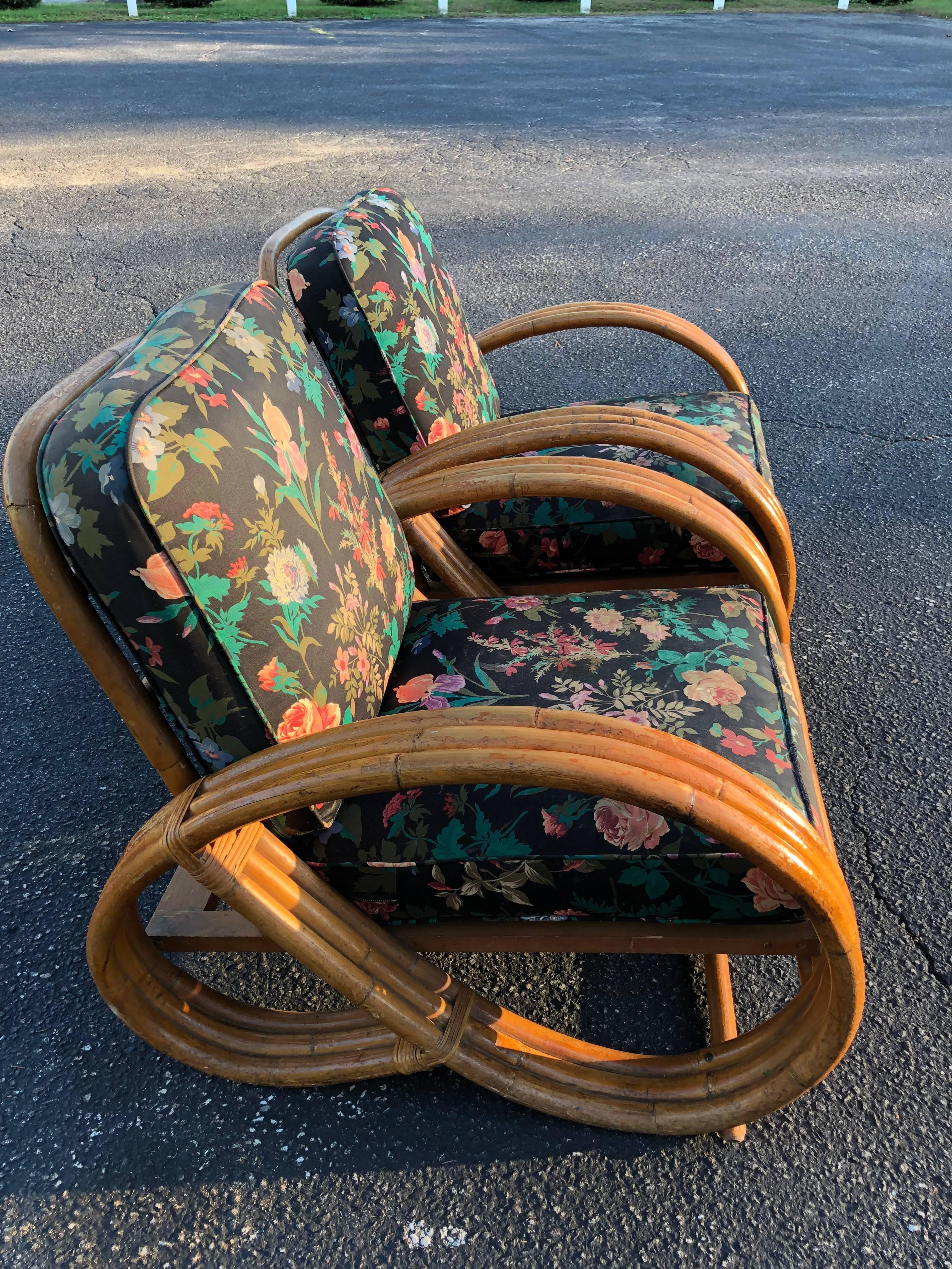 Pair of Rattan Lounge Chairs in the Style of Paul Frankl In Good Condition In Redding, CT