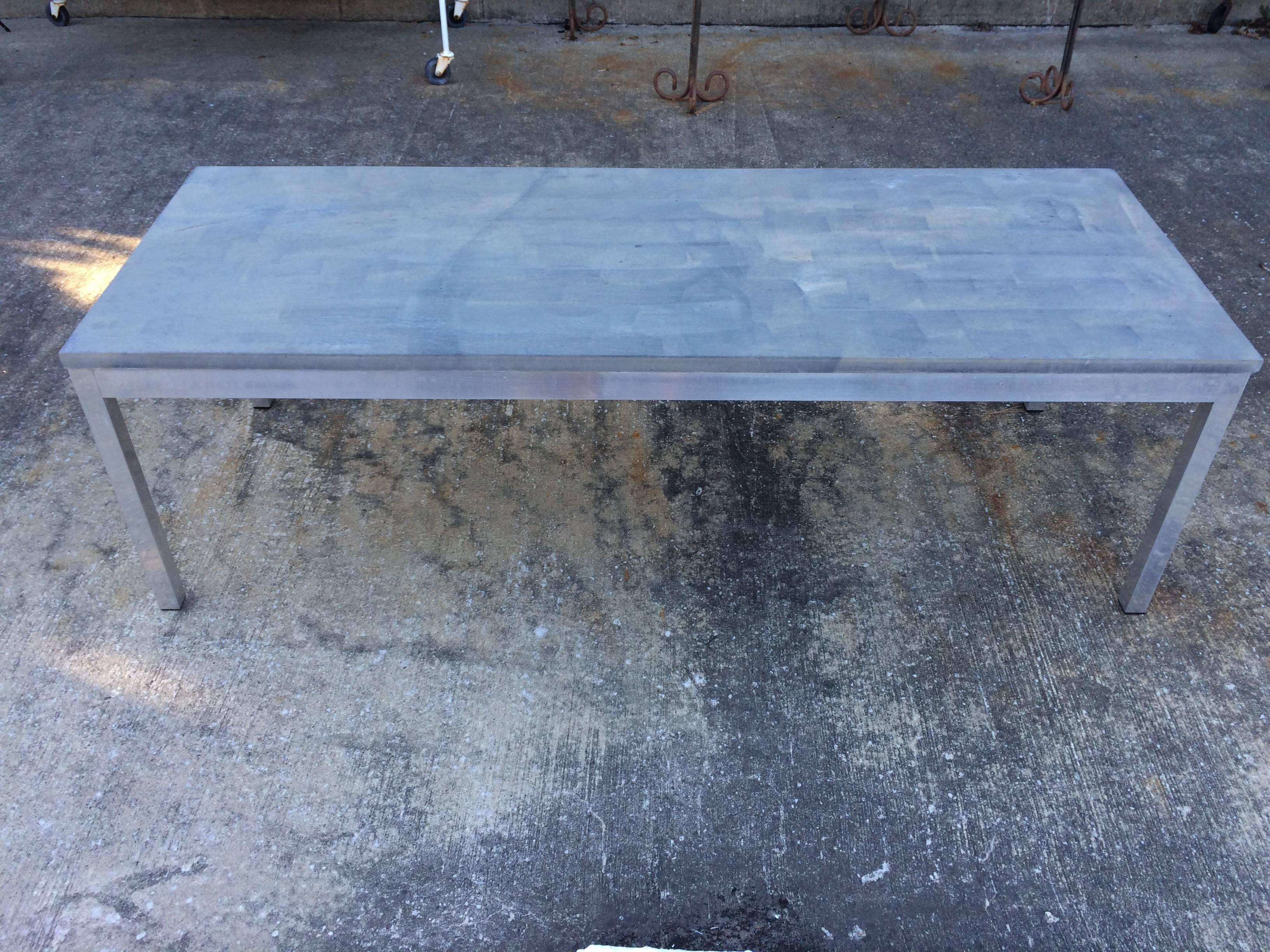 Slate Coffee Table with Aluminum Base In Good Condition In Redding, CT