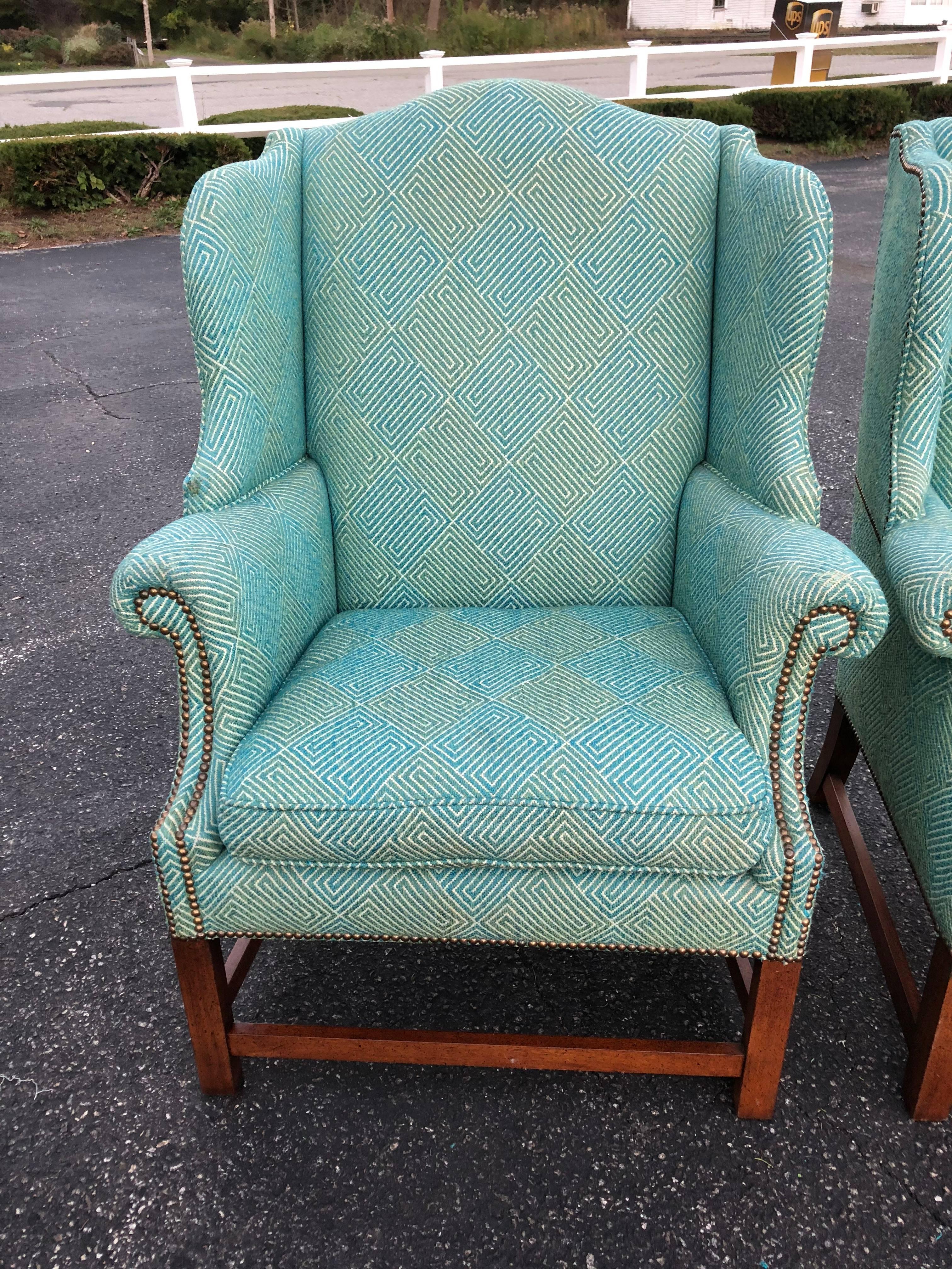 American Pair of Henredon Wing Back Chairs