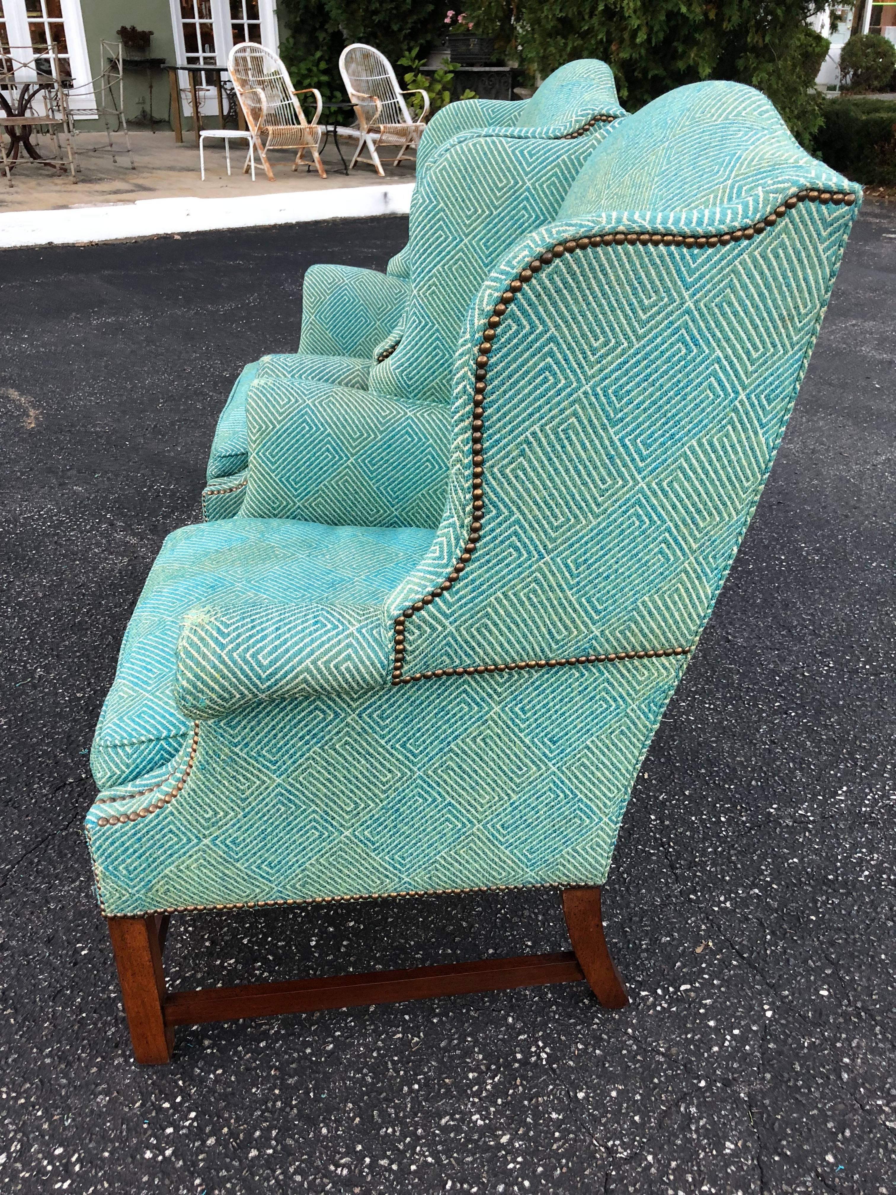 Modern Pair of Henredon Wing Back Chairs