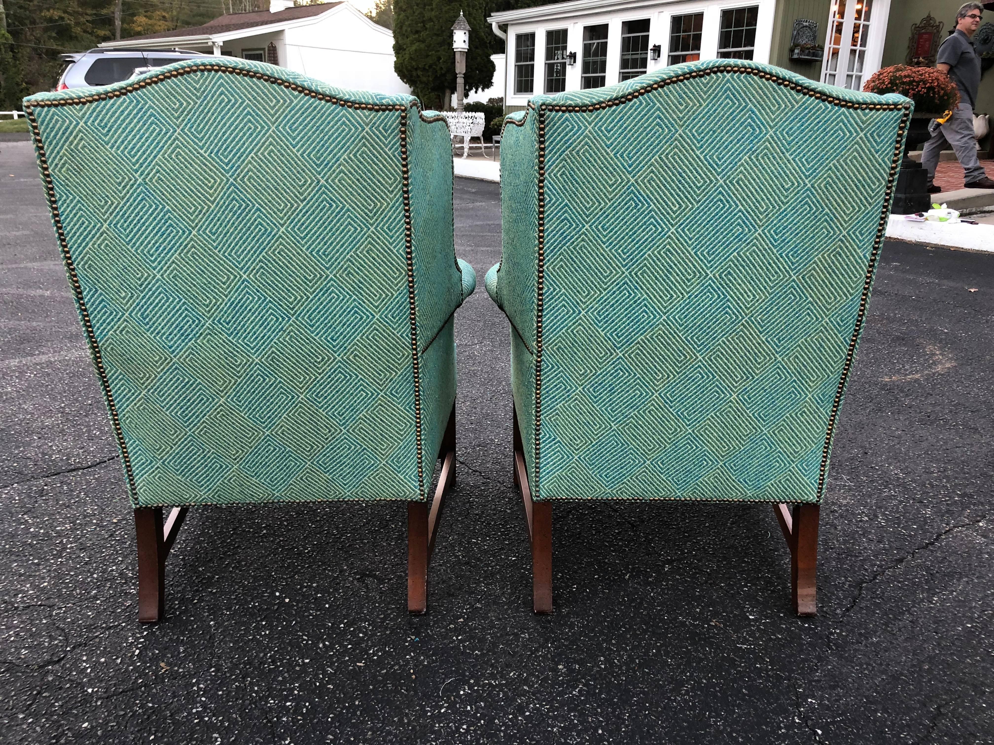 Late 20th Century Pair of Henredon Wing Back Chairs