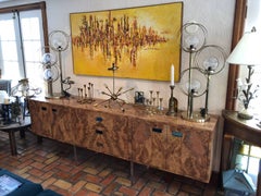 Milo Baughman Style Mid-Century Faux Burl Wood Floating Credenza