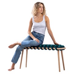 Hand Made Banco tejido de terciopelo de color petróleo de 47" de longitud por Knots Studio