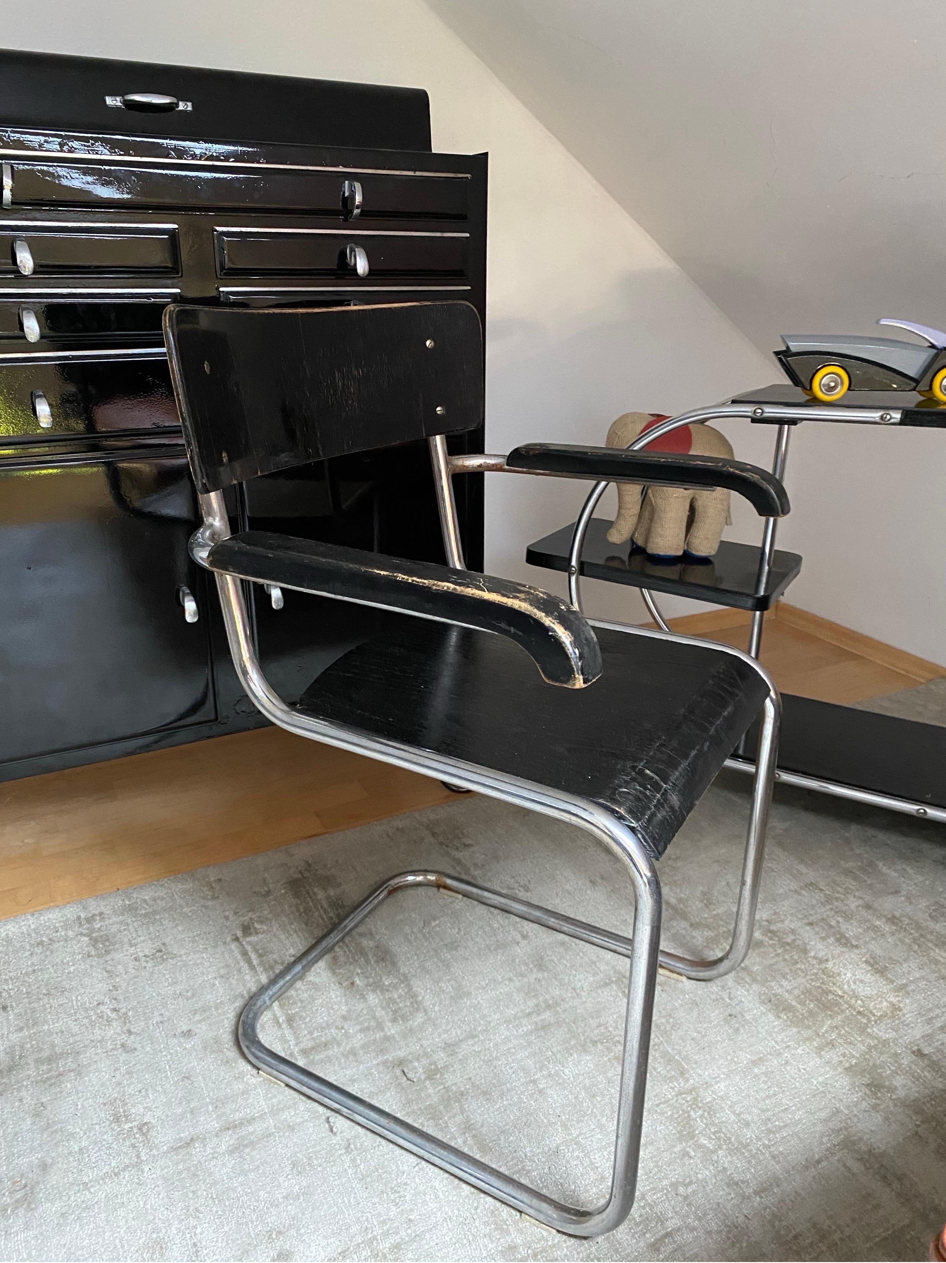 Paar originale Freischwinger-Bauhausstühle aus den 1930er Jahren von Vichr, Tschechien im Angebot 6
