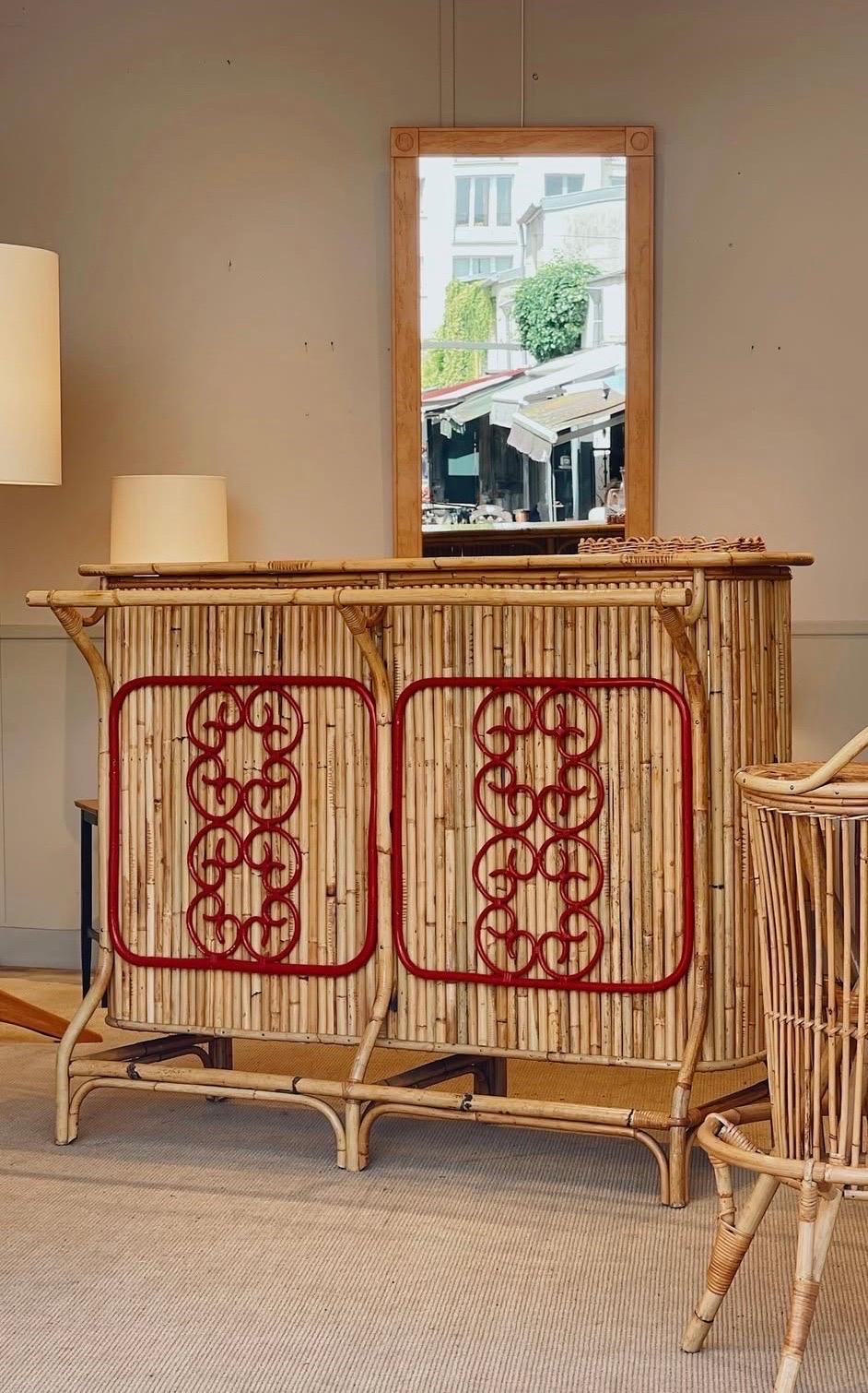 Tiki Bar in Bamboo and Rattan attributed to Tito Agnoli, Italy, 1950s, Dry Bar For Sale 9