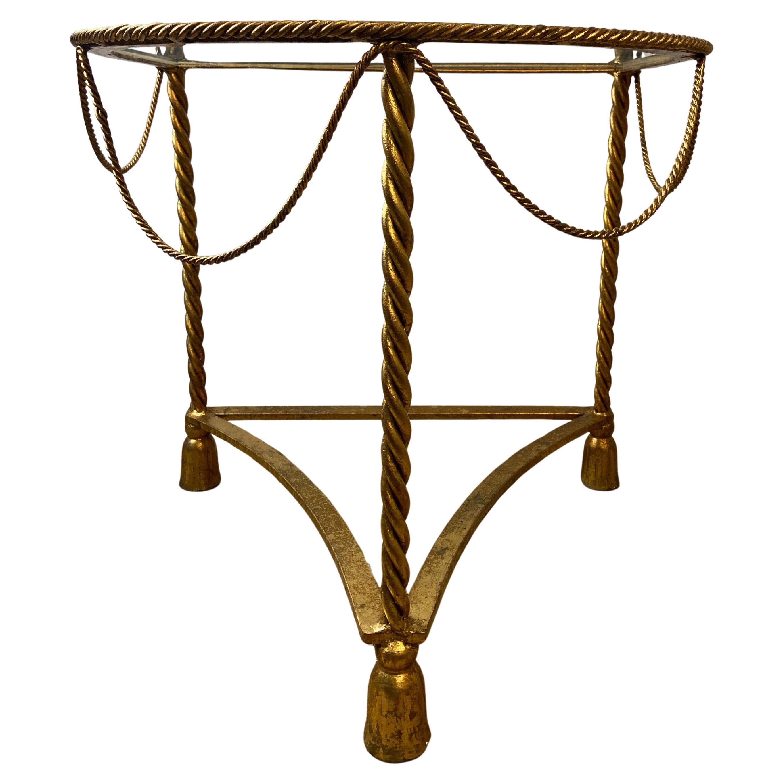 Hollywood Regency Brass Metal Rope Tassel Half Round Side Table, Italy, 1970s For Sale