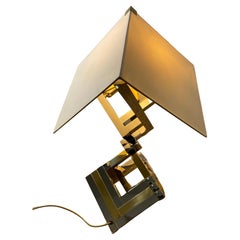 Lampe de table XXL bicolore en chrome et laiton dans le style de Willy Rizzo / Romeo Rega