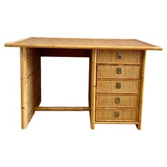 Bamboo & Rattan Wicker Desk with 5 Drawers by Dal Vera, Italy, 1970's