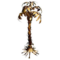 Large Hans Kögl Brass Palm Tree Floor Lamp, Germany, 1970's Hollywood Regency