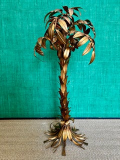 Large Hans Kögl Brass Palm Tree Floor Lamp, Germany, 1970's Hollywood Regency