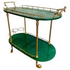 Green Aldo Tura Bar Cart / Serving Trolley, Italy, 1960's, Hollywood Regency