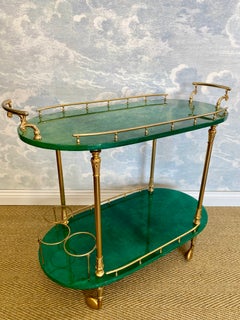 Green Aldo Tura Bar Cart / Serving Trolley, Italy, 1960's, Hollywood Regency