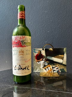 Hand signed Georg Baselitz '89 Château Mouton Rothschild Empty Bottle with Photo