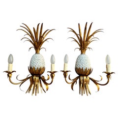Pair of Pineapple Sconces, in the style of Maison Charles / Jansen, 1960s, Holly