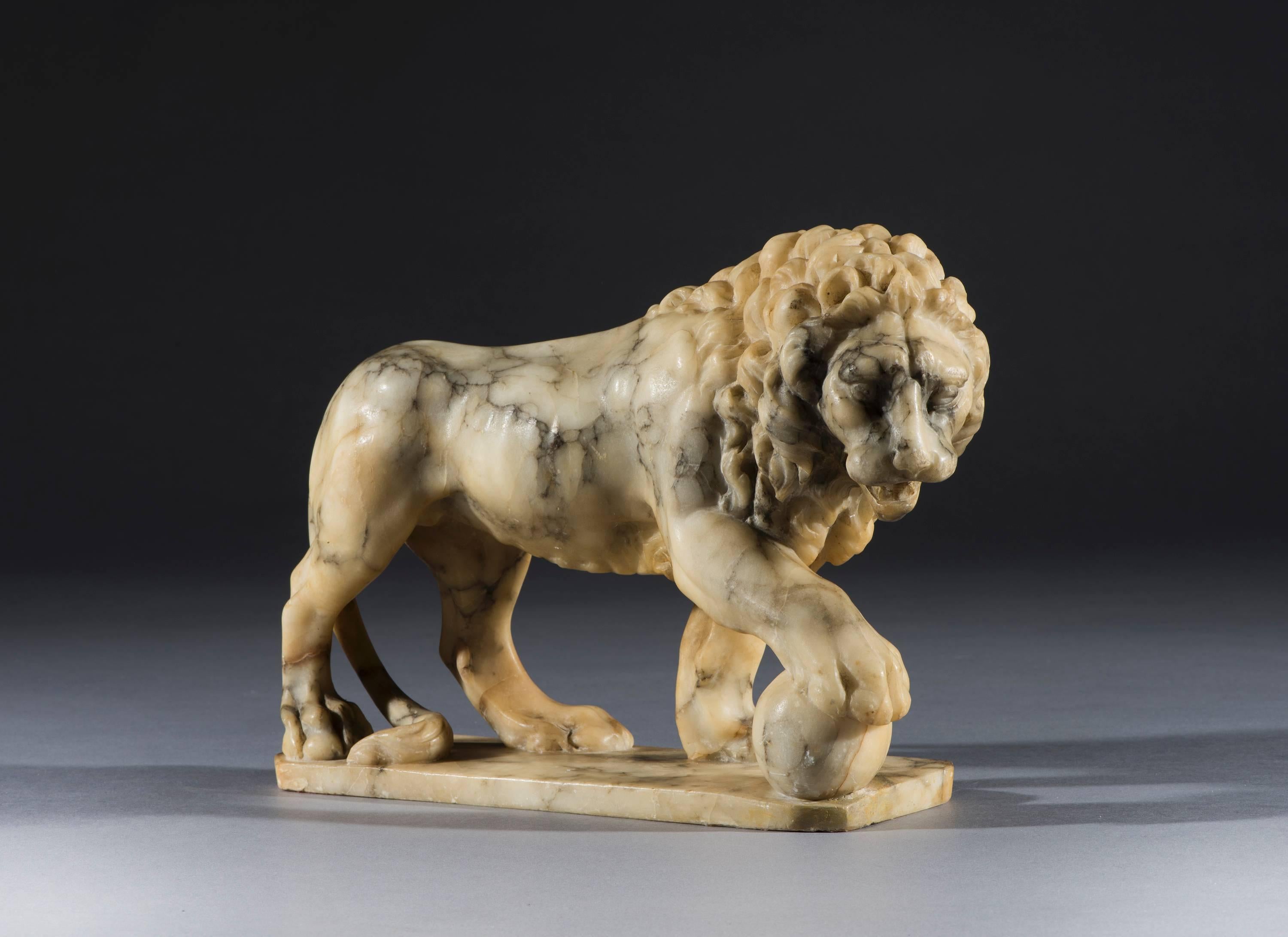 19th century Grand Tour Italian carved alabaster lion.