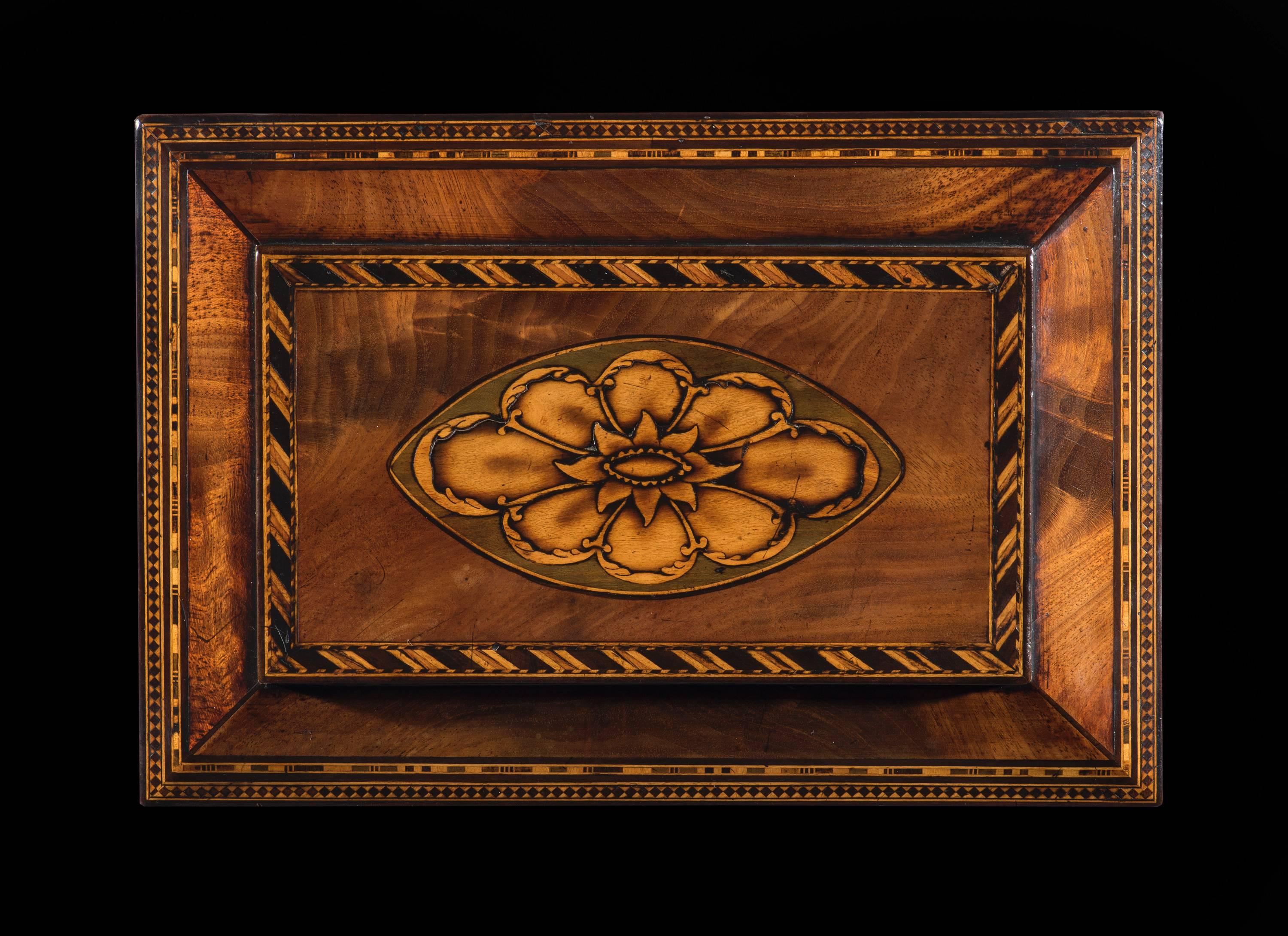 English George III Period Flamed Mahogany Inlaid Jewellery Box