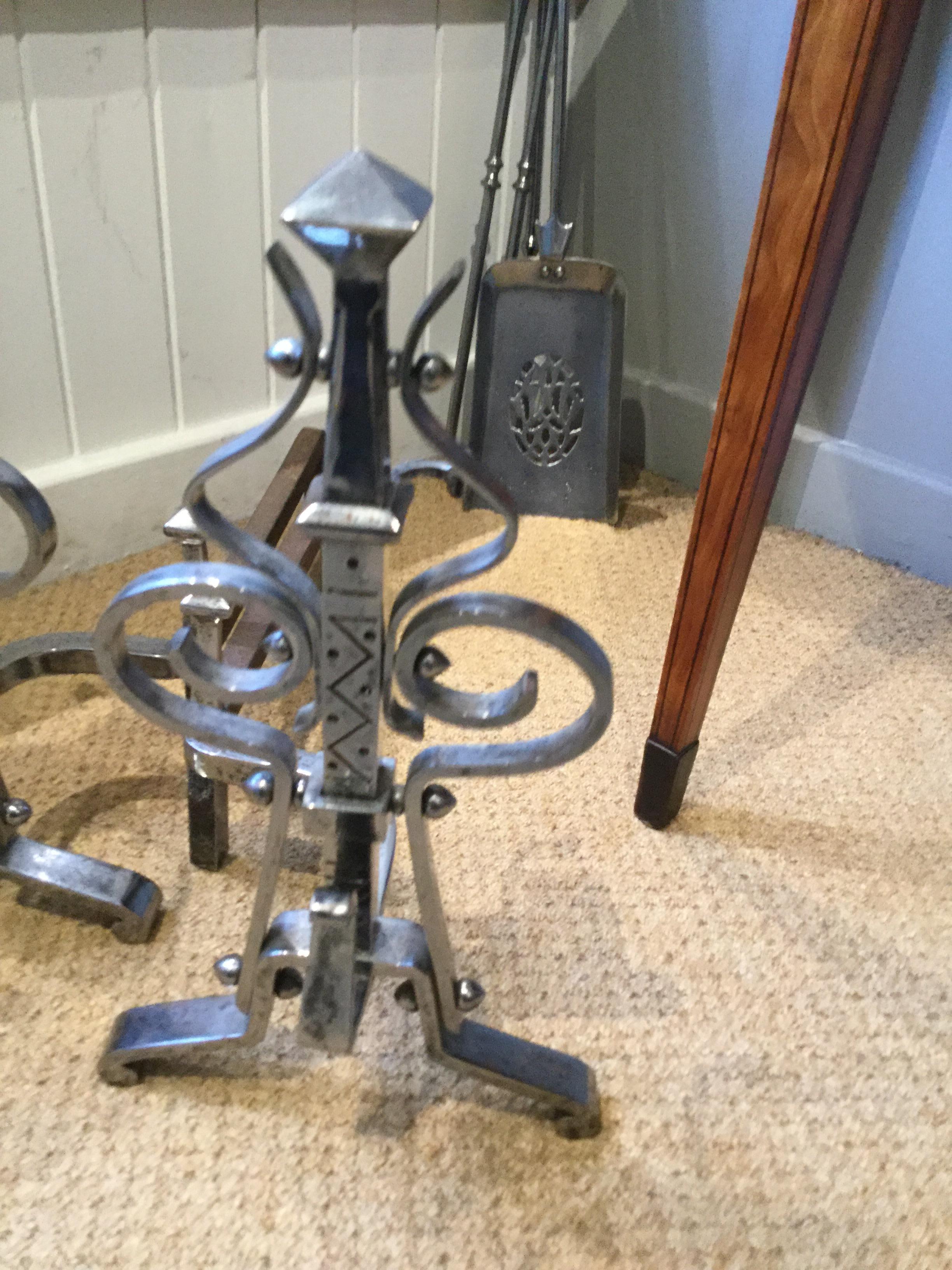Pair of Late 19th Century Victorian Steel Aesthetic Movement Andirons For Sale 2