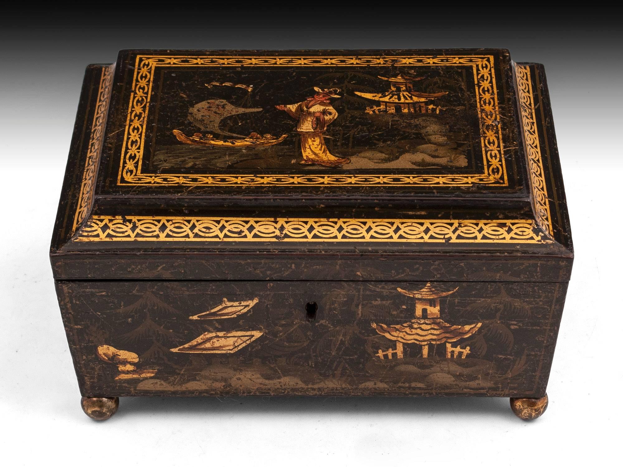 Regency Period Japanned Sewing Box In Excellent Condition In Bradford on Avon, GB