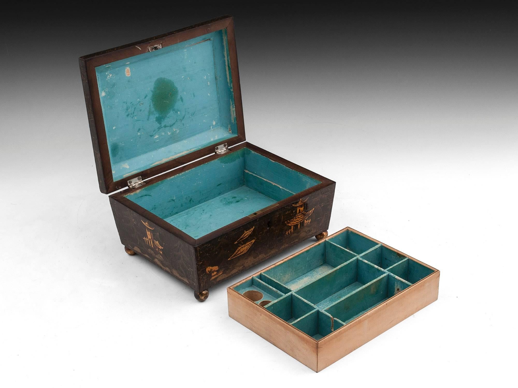 Regency Period Japanned Sewing Box 1