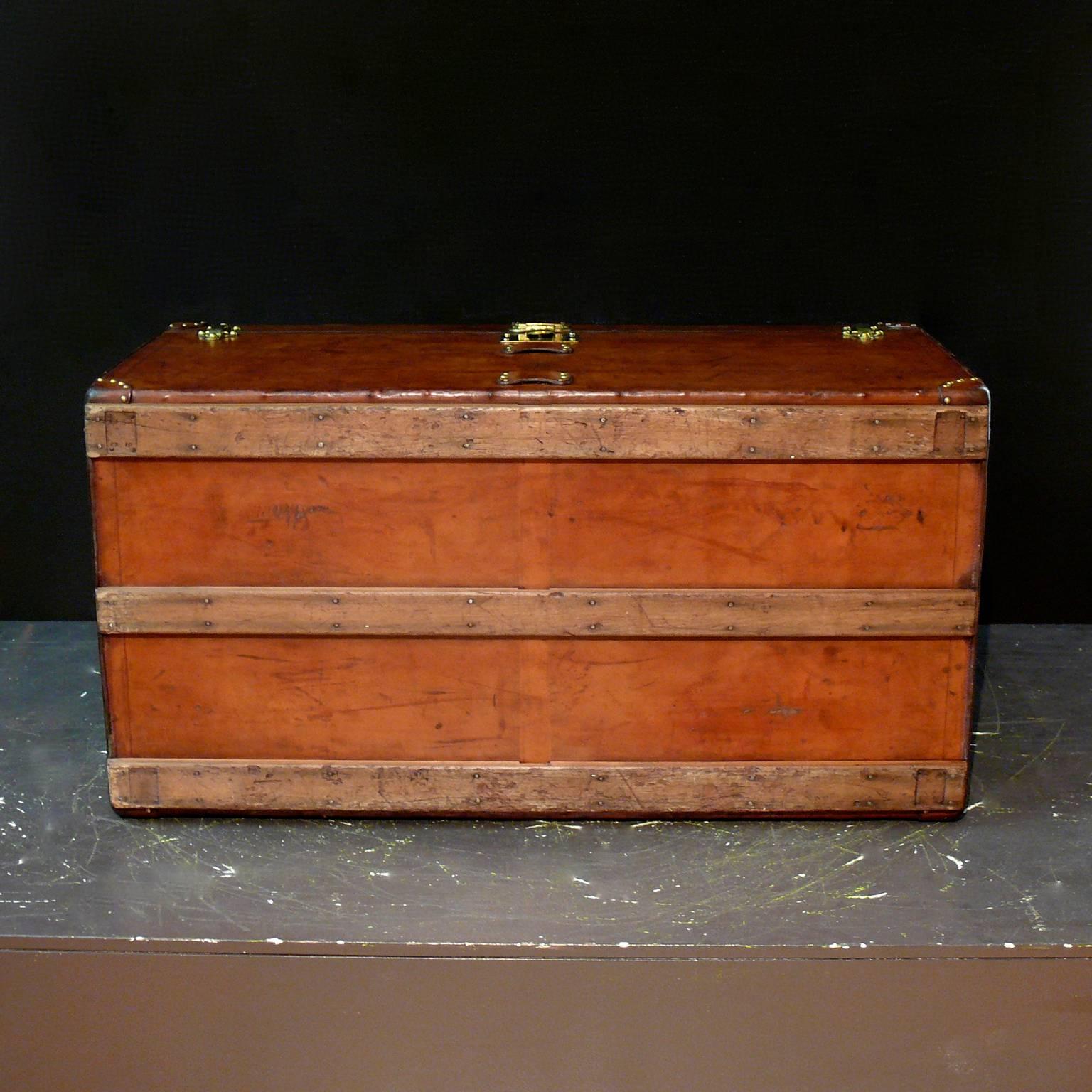 French Exceptional Goyard Leather Steamer Trunk c1910