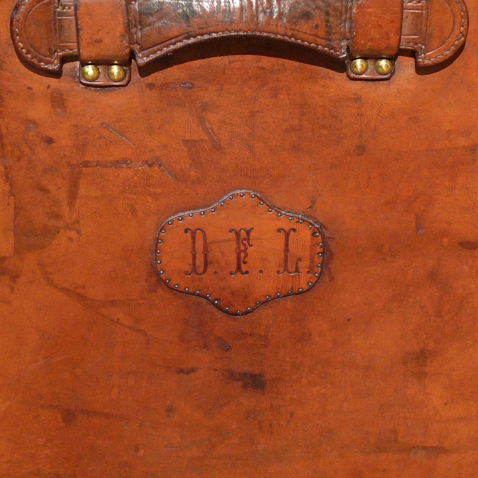 Brass Exceptional Goyard Leather Steamer Trunk c1910