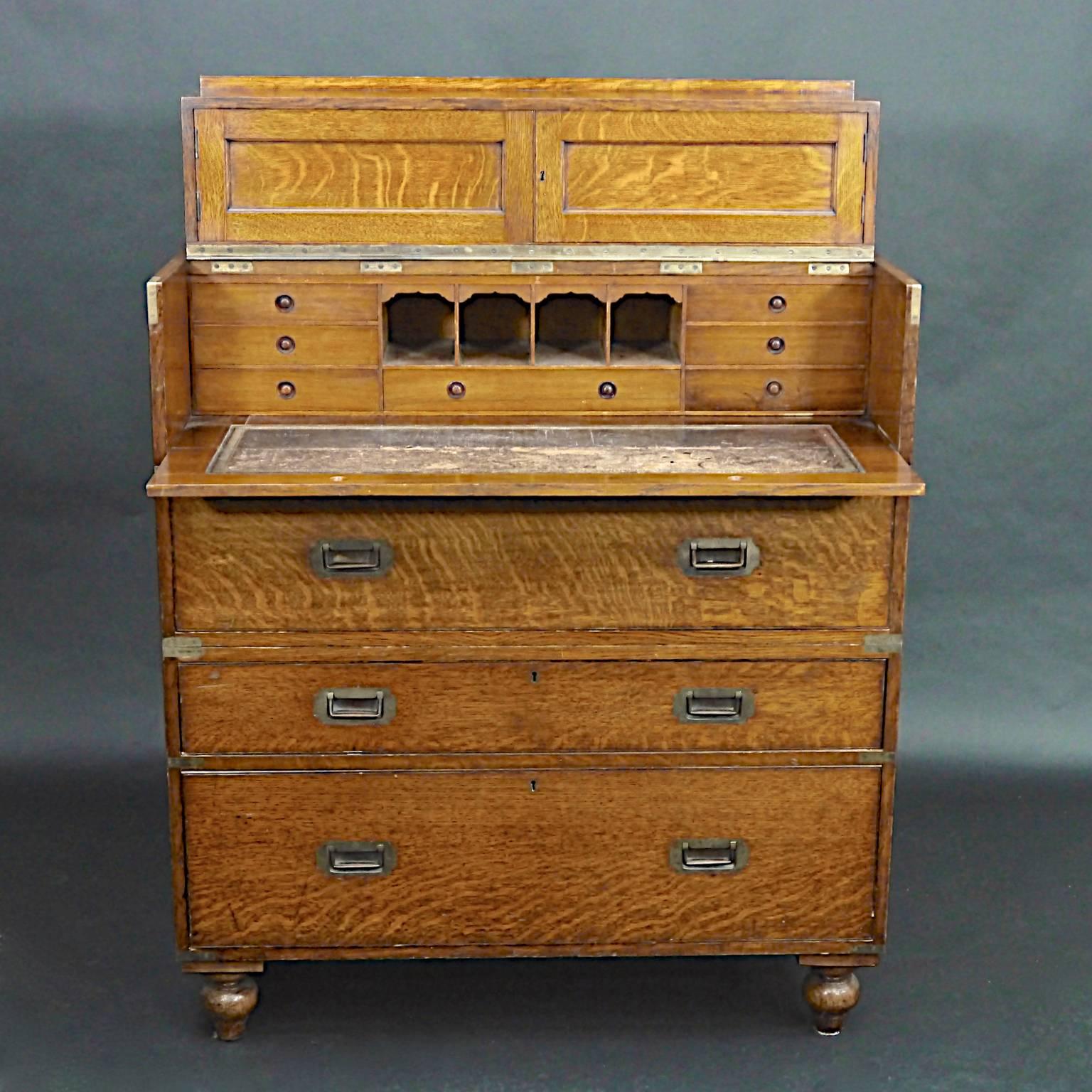British Oak Secretaire Campaign Chest by Army and Navy c1910 For Sale