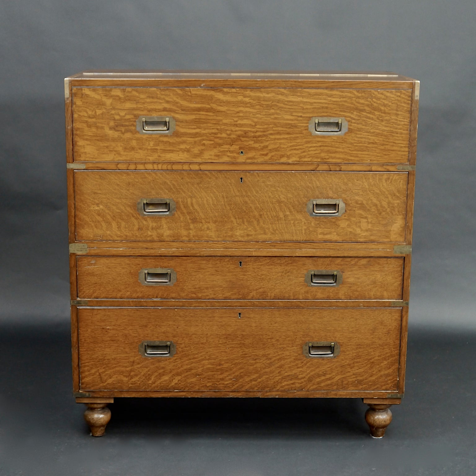 Oak Secretaire Campaign Chest by Army and Navy c1910
